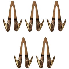 Retro Set of Five #4994 Wall Hooks by Carl Auböck