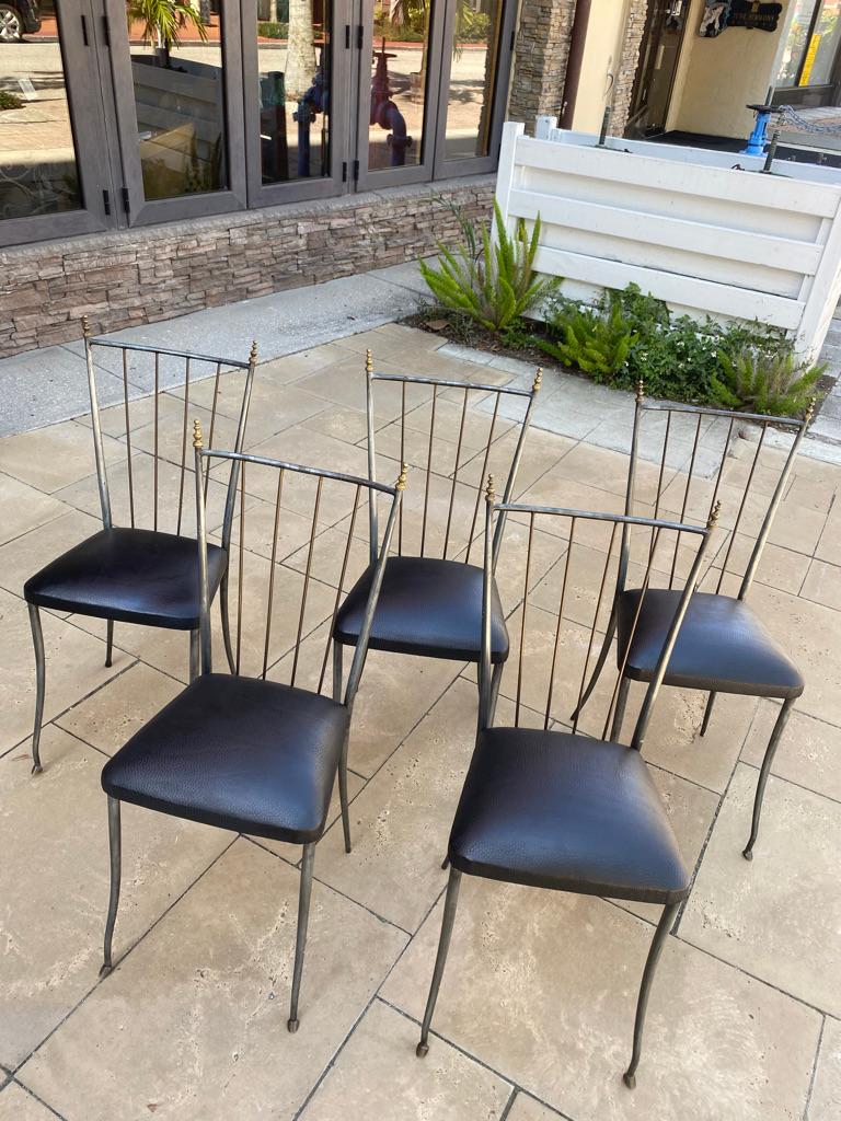 Set of Five '5' Paris, France Cafe Steel Chairs with Ostrich Leather Seats In Good Condition For Sale In Sarasota, FL