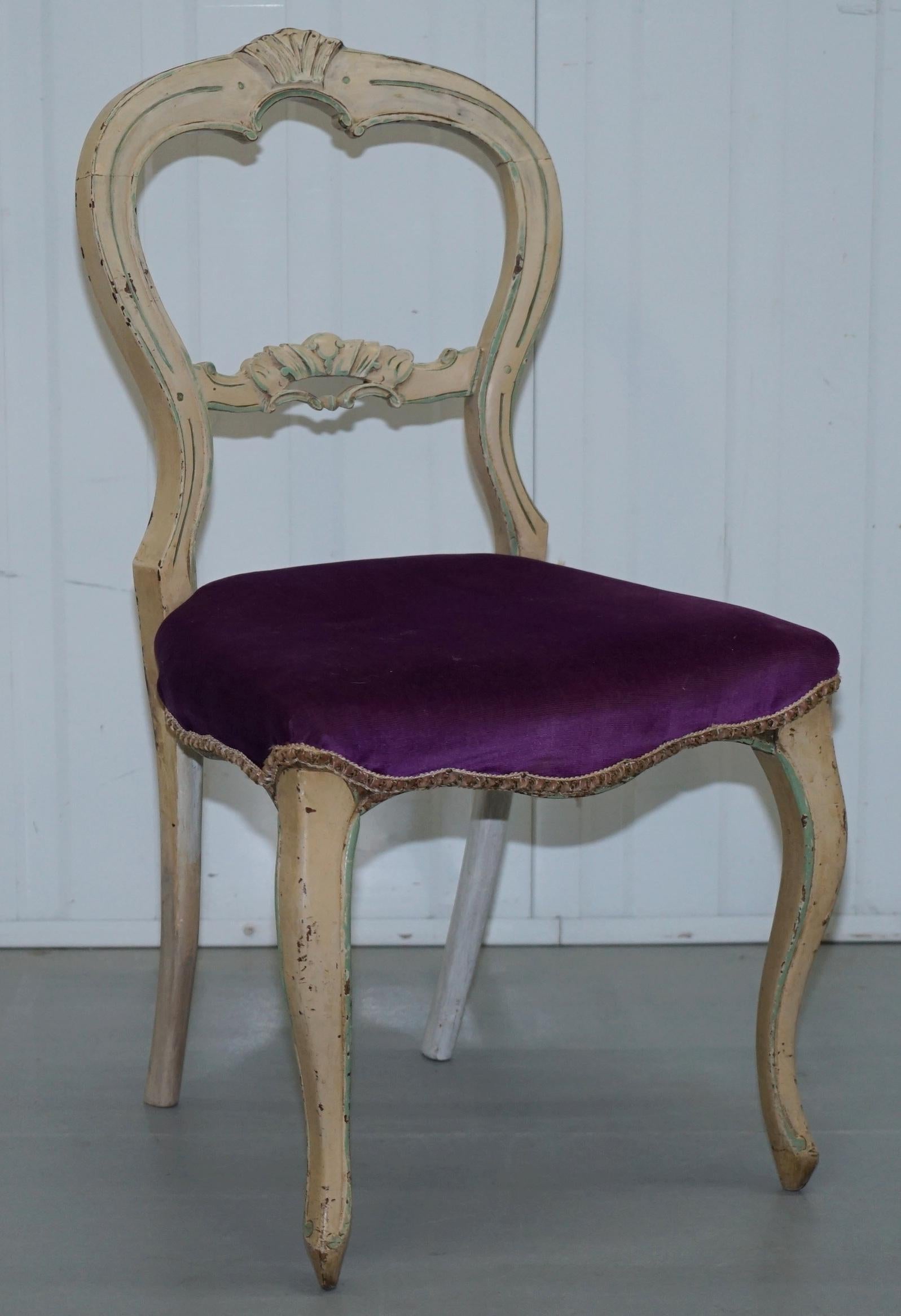 Set of Five 5 Victorian Medallion Back Original French Shabby Chic Dining Chairs 4