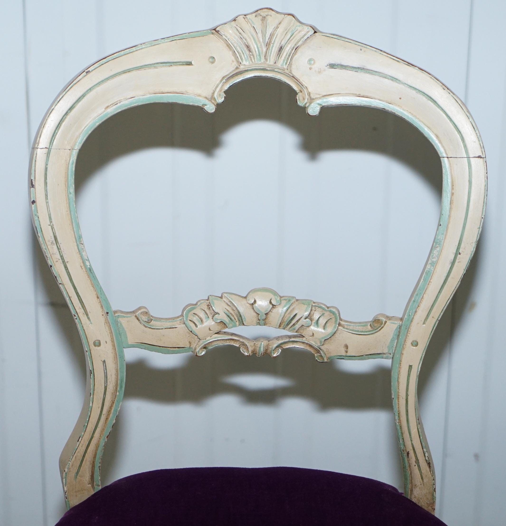 Hand-Crafted Set of Five 5 Victorian Medallion Back Original French Shabby Chic Dining Chairs