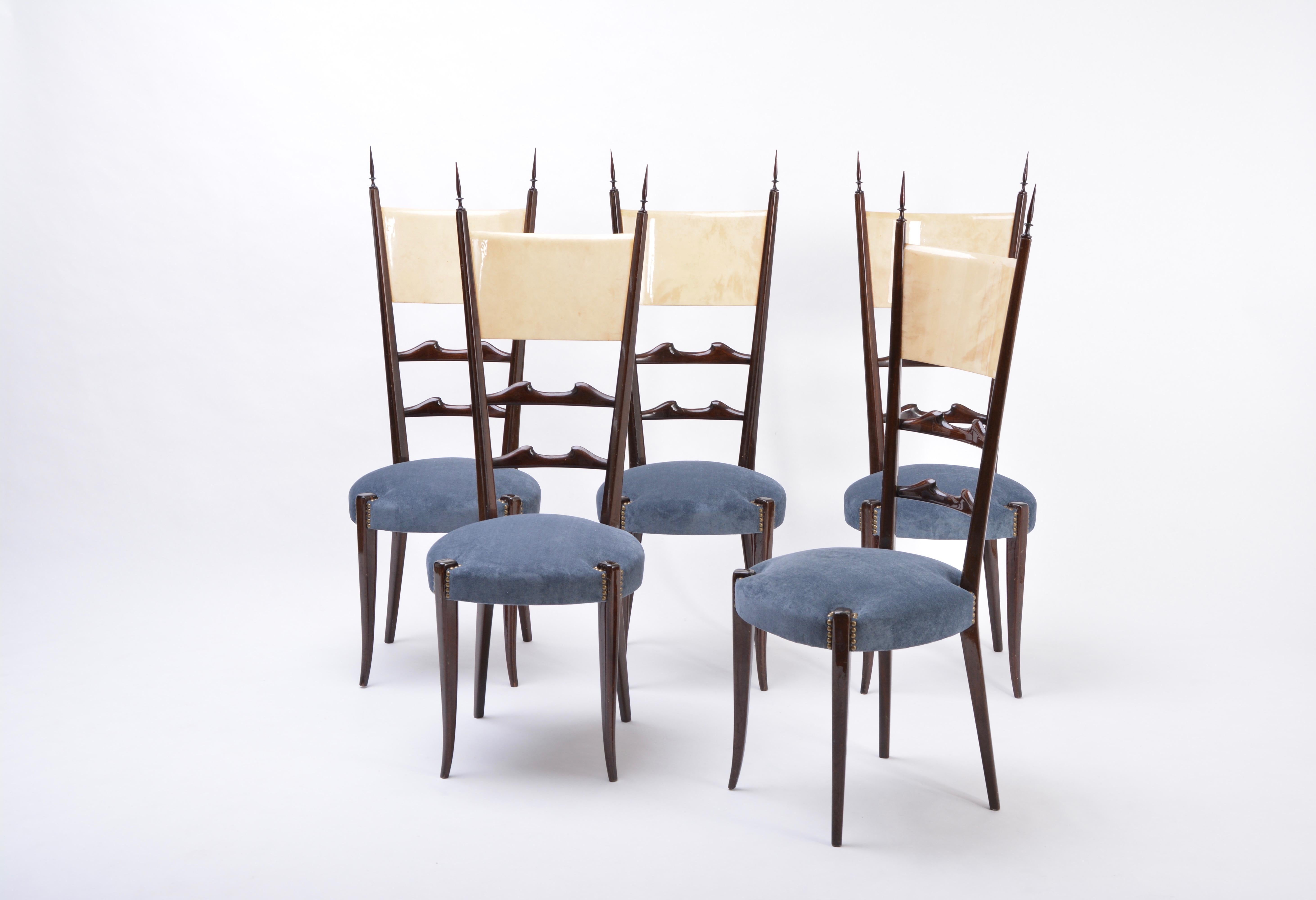 Hollywood Regency Set of five Italian Mid-Century Modern high back dining chairs by Aldo Tura