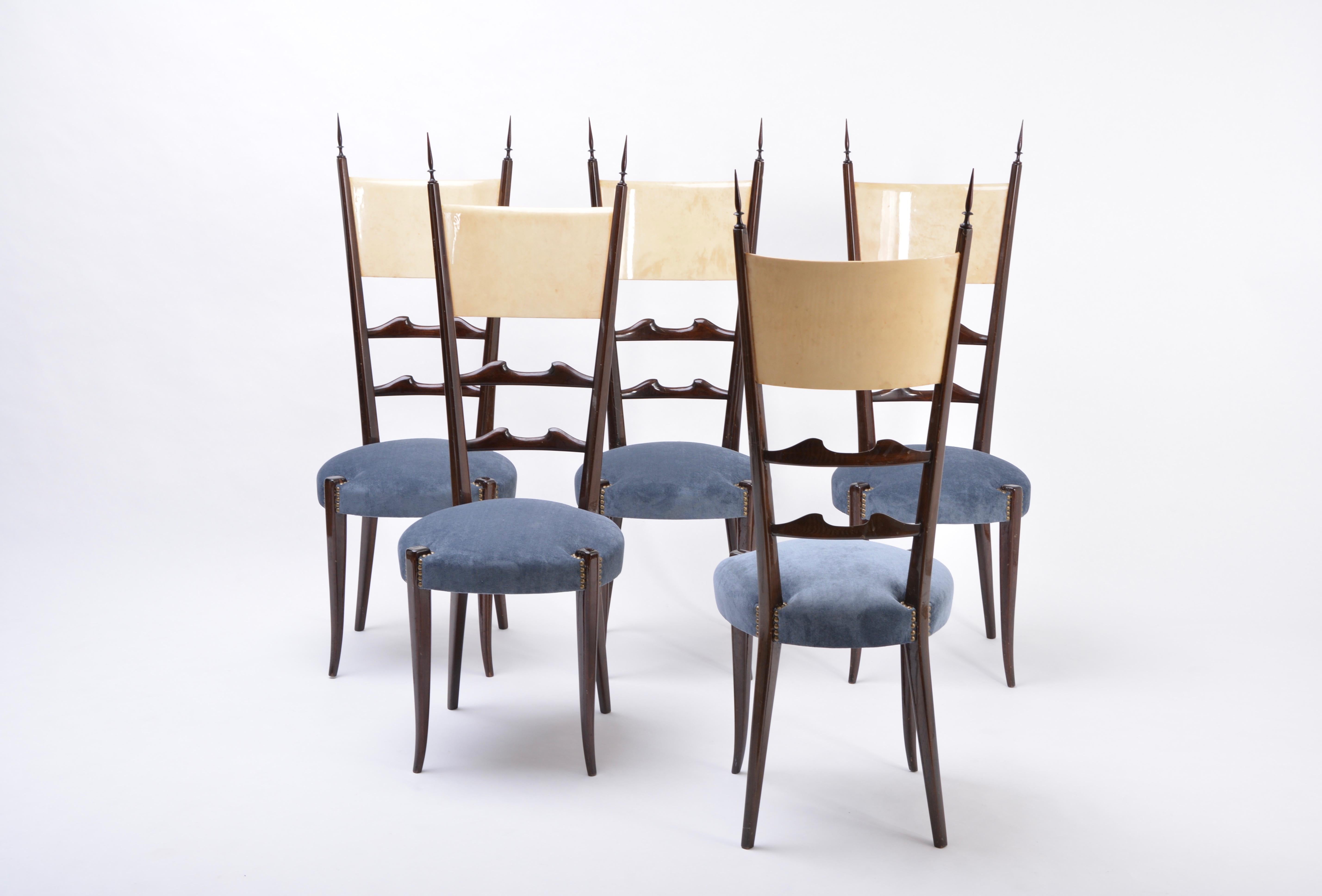 20th Century Set of five Italian Mid-Century Modern high back dining chairs by Aldo Tura