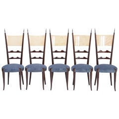 Set of five Italian Mid-Century Modern high back dining chairs by Aldo Tura
