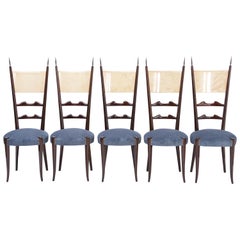 Ensemble de cinq chaises de salle à manger italiennes à haut dossier, de style mi-siècle moderne, par Aldo Tura