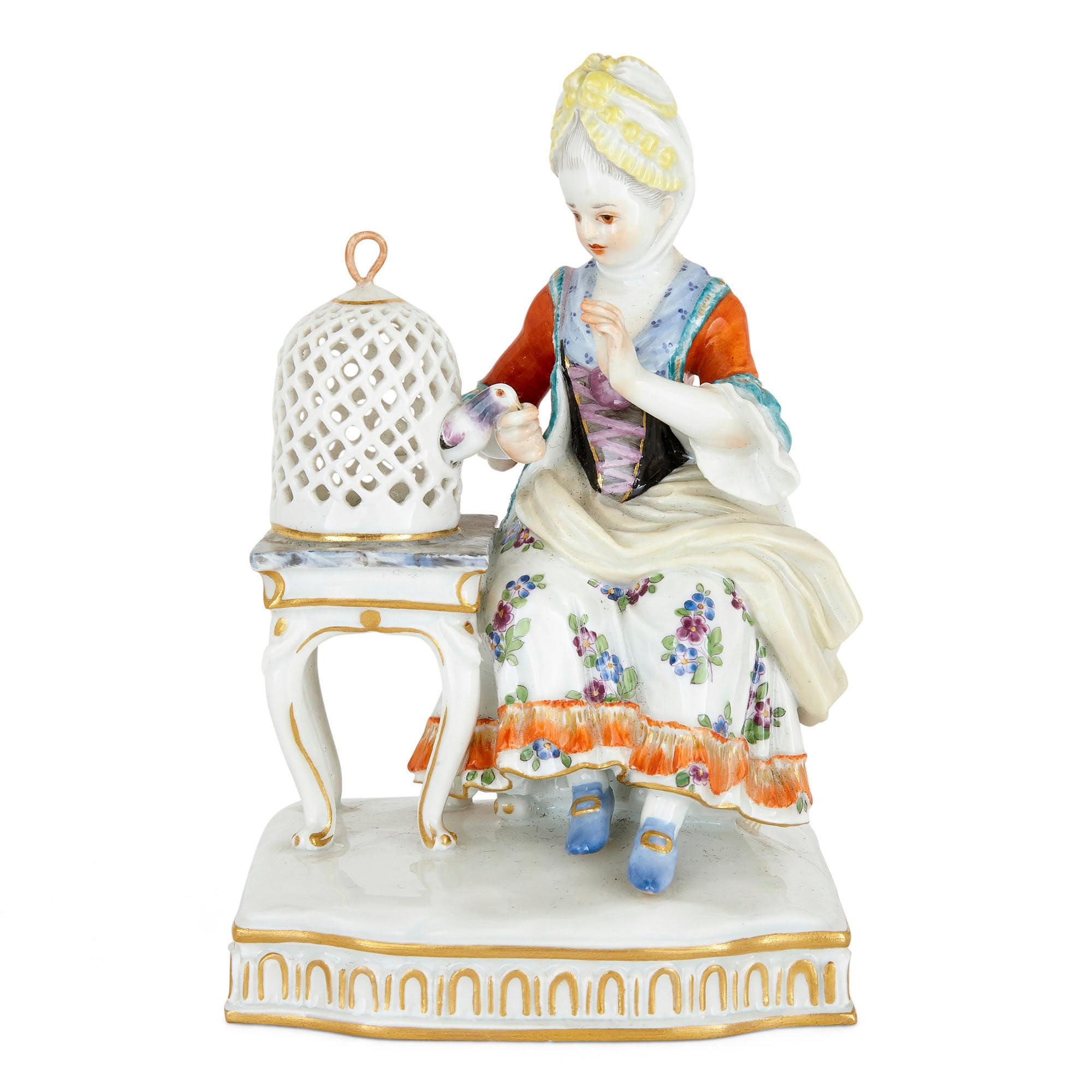 Rococo Set of Five Allegorical Porcelain Sculptures by Meissen For Sale