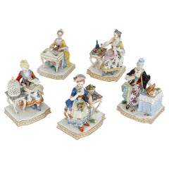 Set of Five Allegorical Porcelain Sculptures by Meissen
