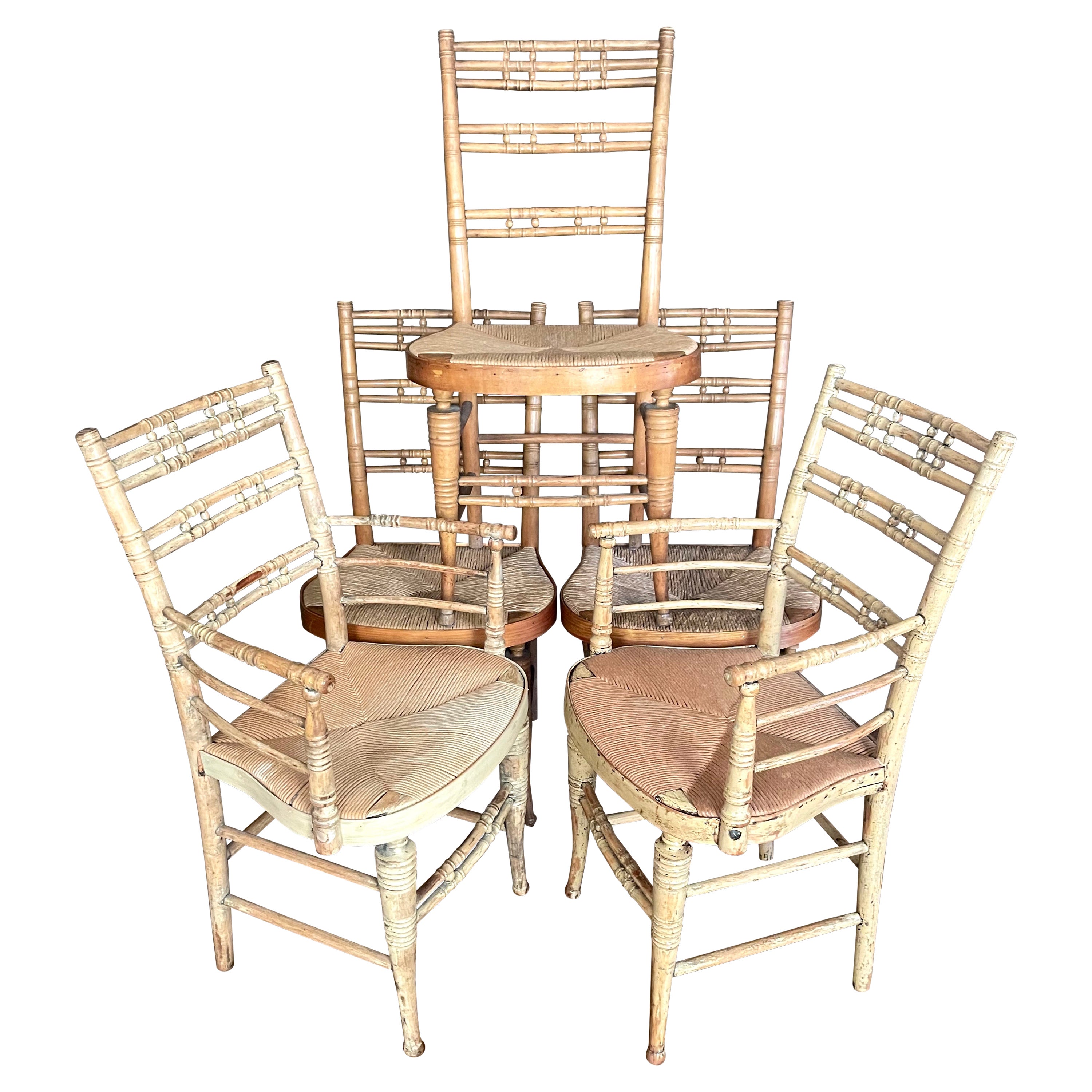 Set of Five American Blonde Turned Wood Chairs