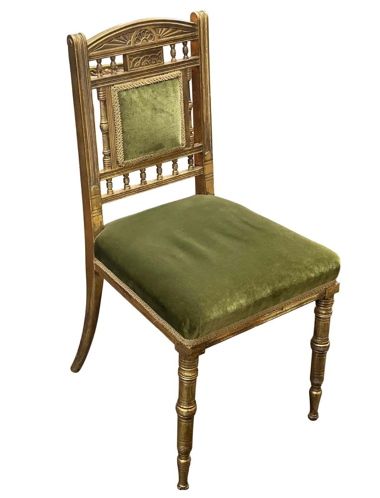 Set of Five American Giltwood & Green Velvet Chairs, circa 1920s In Good Condition For Sale In Los Angeles, CA
