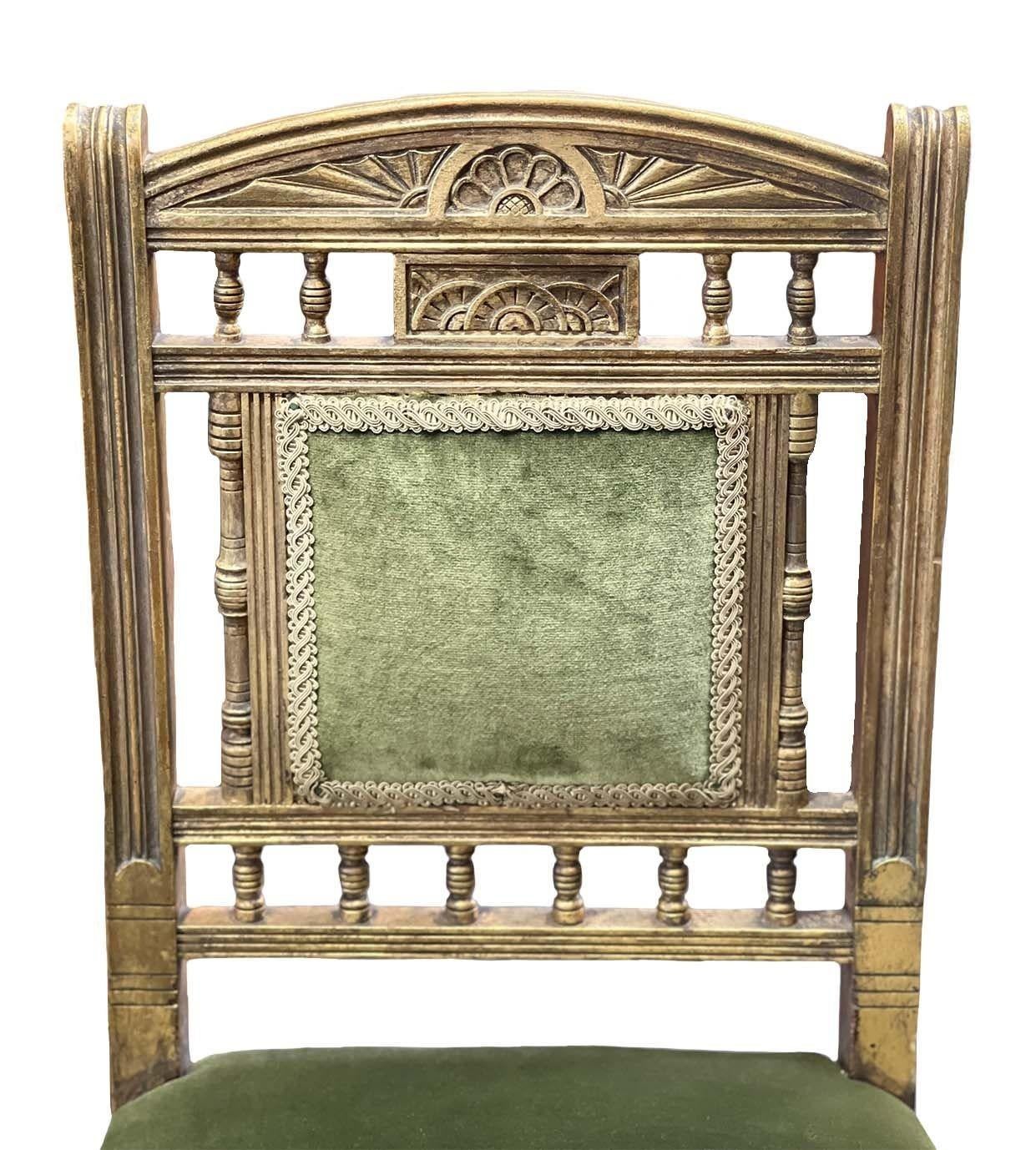 Set of Five American Giltwood & Green Velvet Chairs, circa 1920s For Sale 2