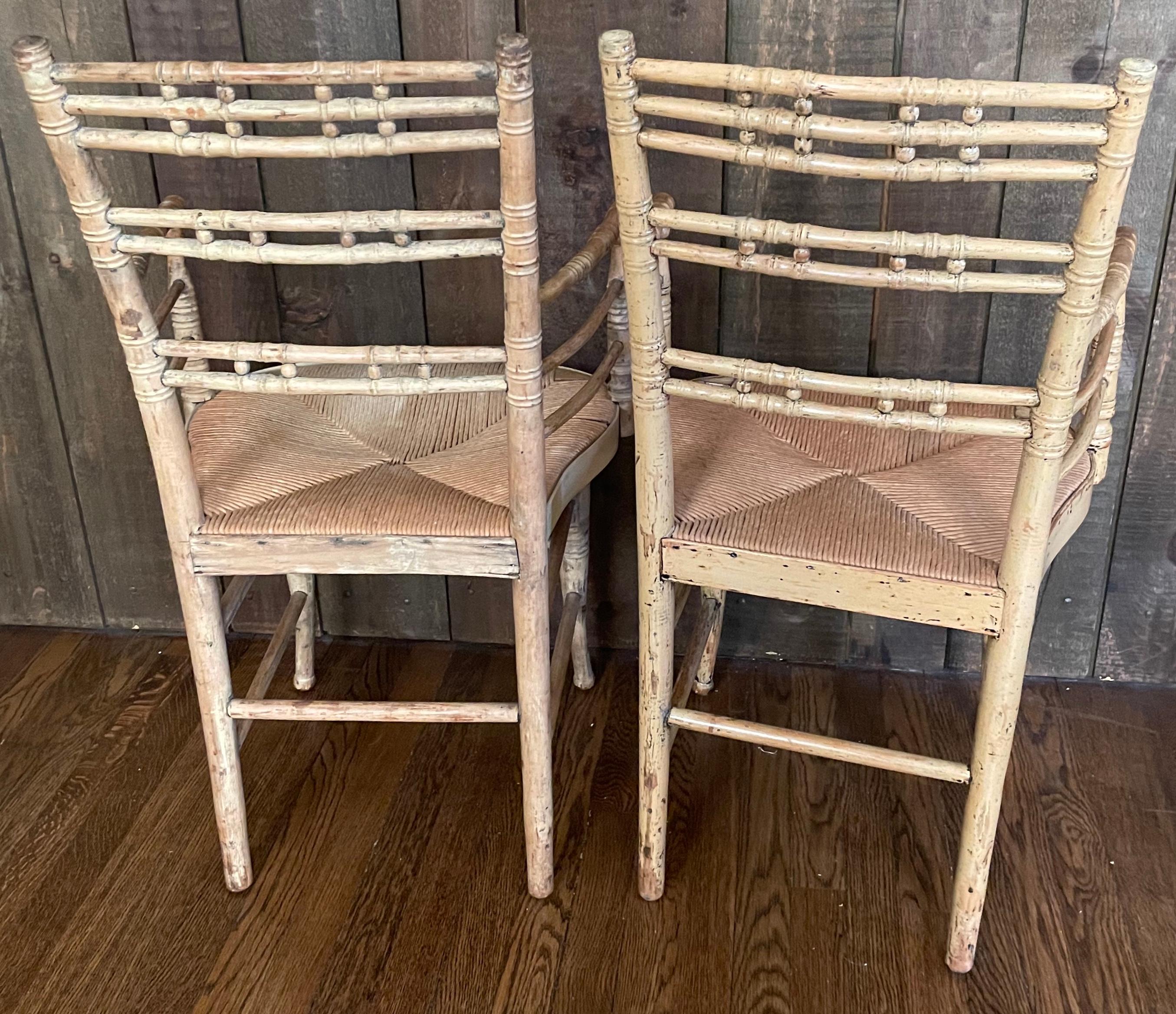 19th Century Set of Five American Turned Wood Rush Chairs For Sale
