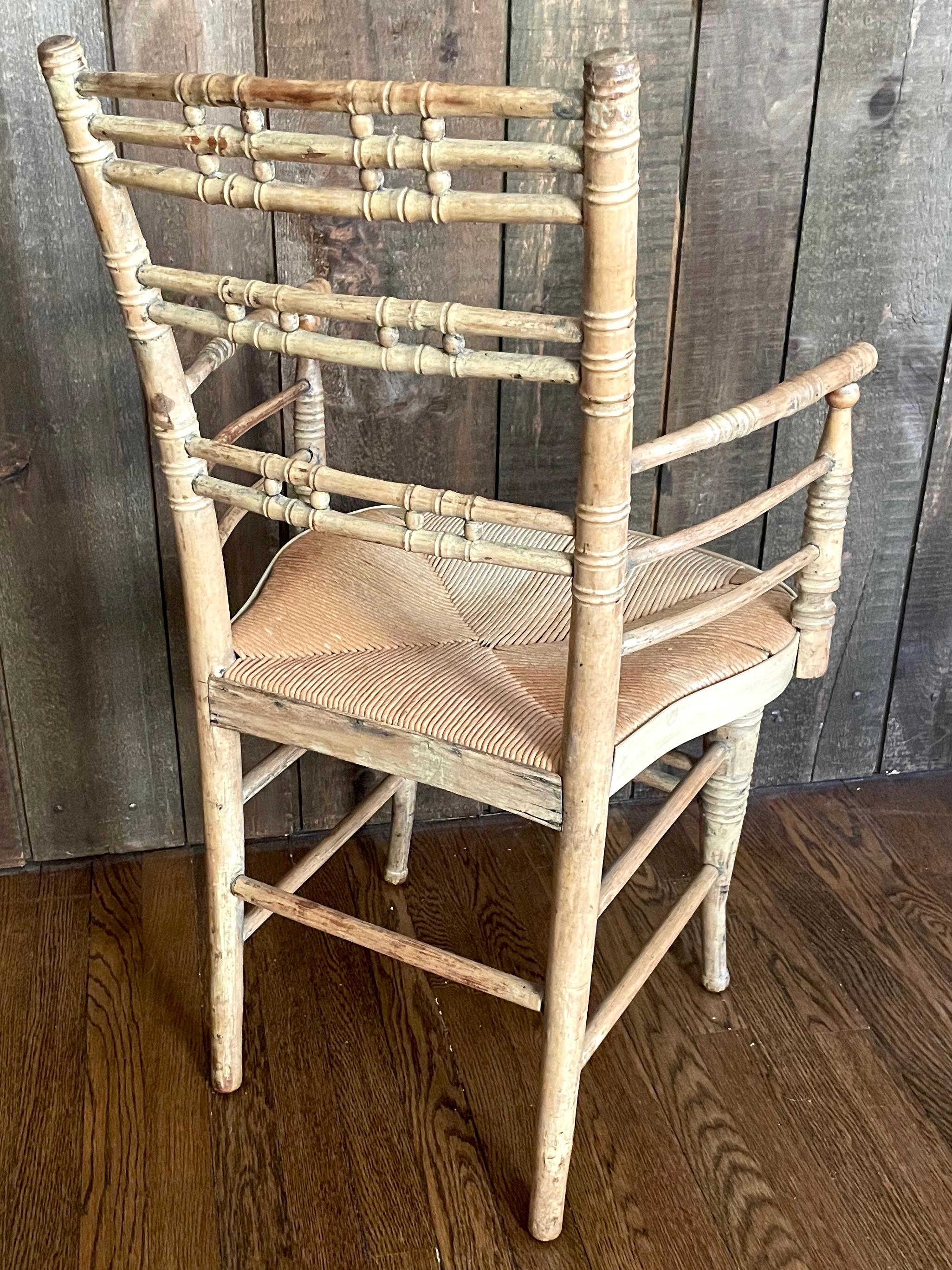 Set of Five American Turned Wood Rush Chairs For Sale 2