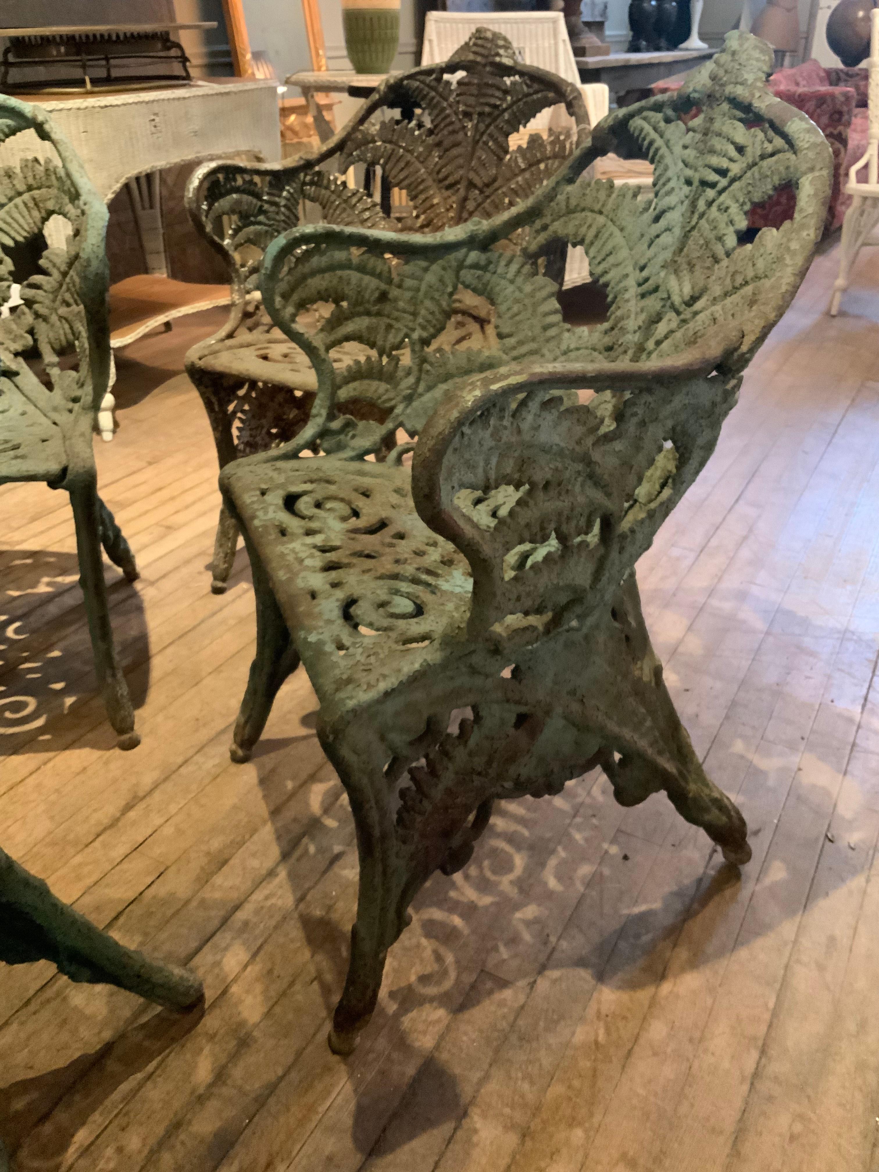 American Set of Five Antique 19th Century Cast Iron Fern Garden Chairs