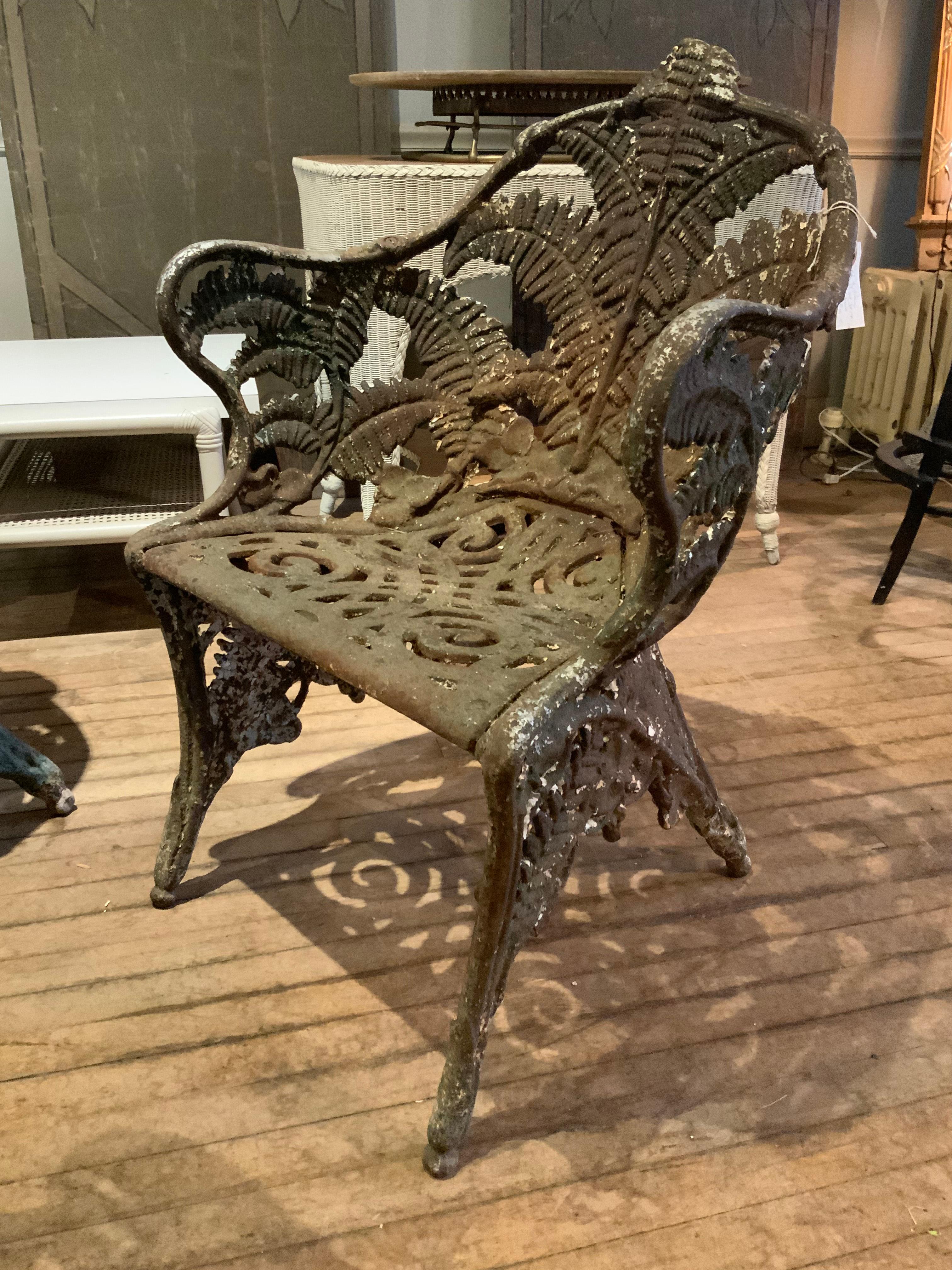 Set of Five Antique 19th Century Cast Iron Fern Garden Chairs 1