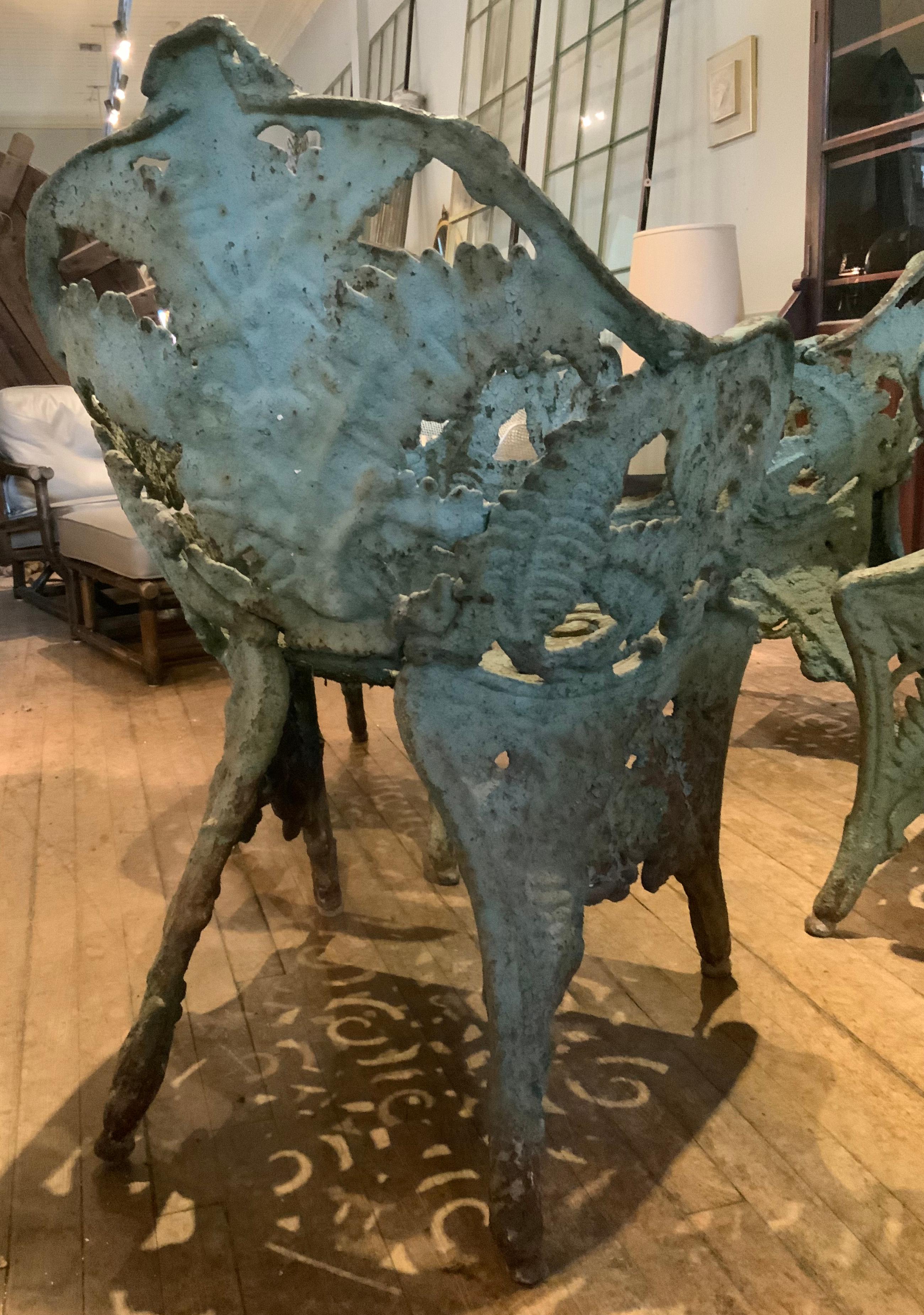 Set of Five Antique 19th Century Cast Iron Fern Garden Chairs 2
