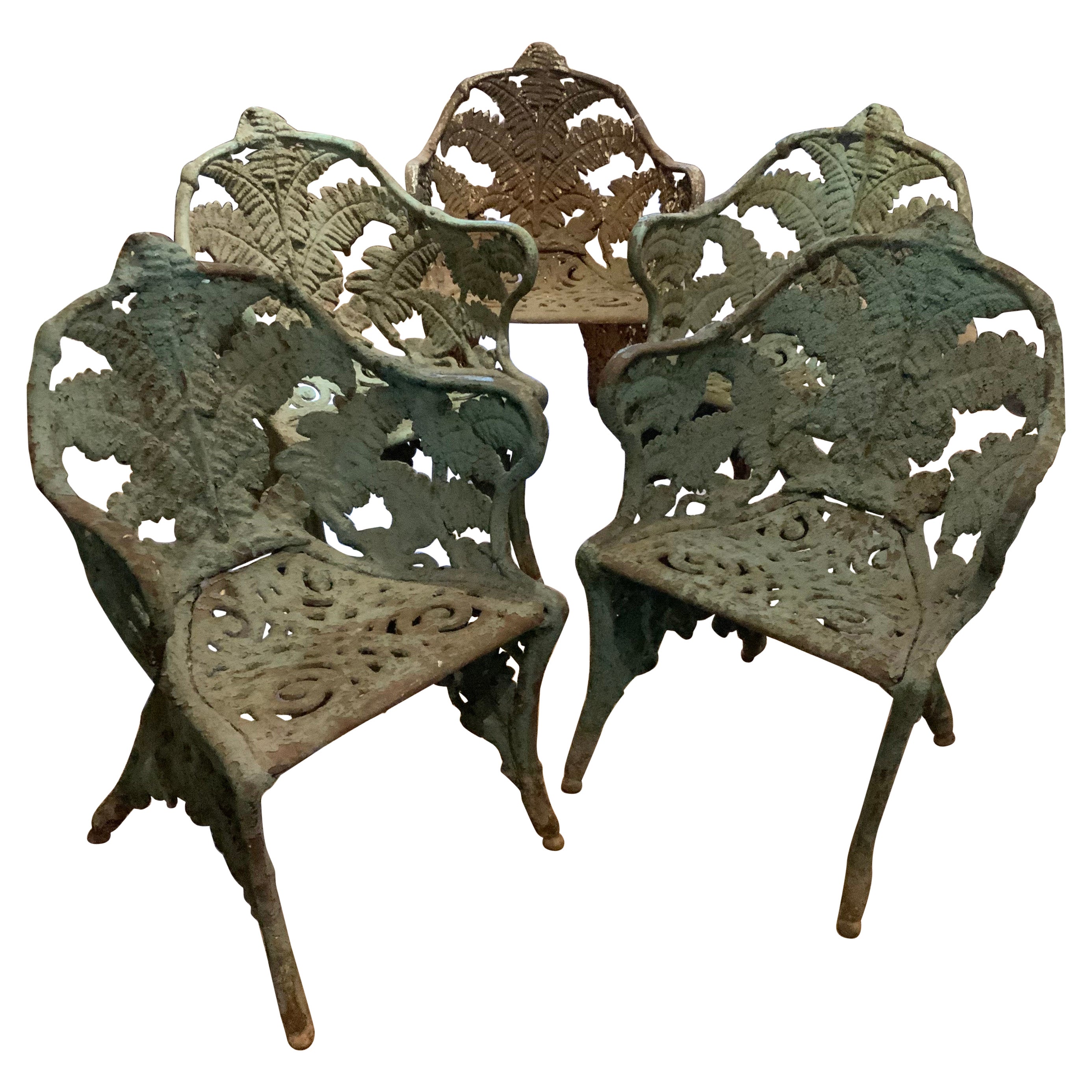 Set of Five Antique 19th Century Cast Iron Fern Garden Chairs