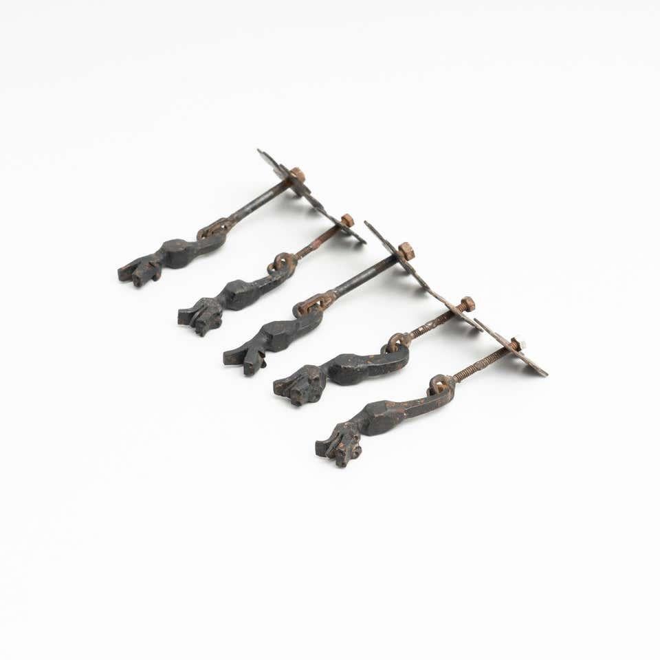 Mid-20th Century Set of Five Antique Catalan Modernist Metal Handles, circa 1930 For Sale