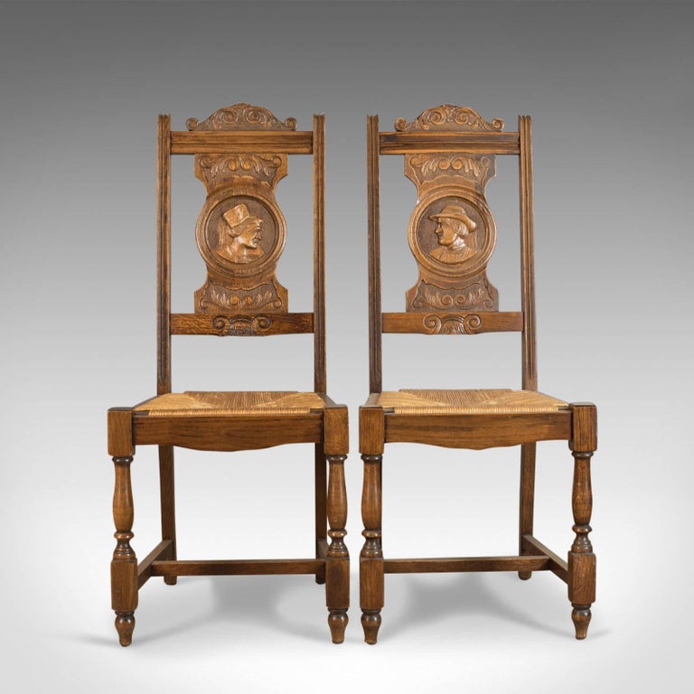 Set Of Five Antique Dining Chairs, Flemish Country Kitchen Oak, Rush This is a set of five antique dining chairs, Flemish country kitchen, oak and - Set Of Five Antique Dining Chairs, Flemish Country Kitchen Oak, Rush