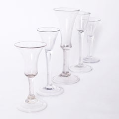 Set of Five Antique English Folded Foot Wine or Liquor Stem Glasses