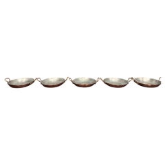 Set of Five Antique French Copper Gratin Dishes with Tin Lining and Brass Loop