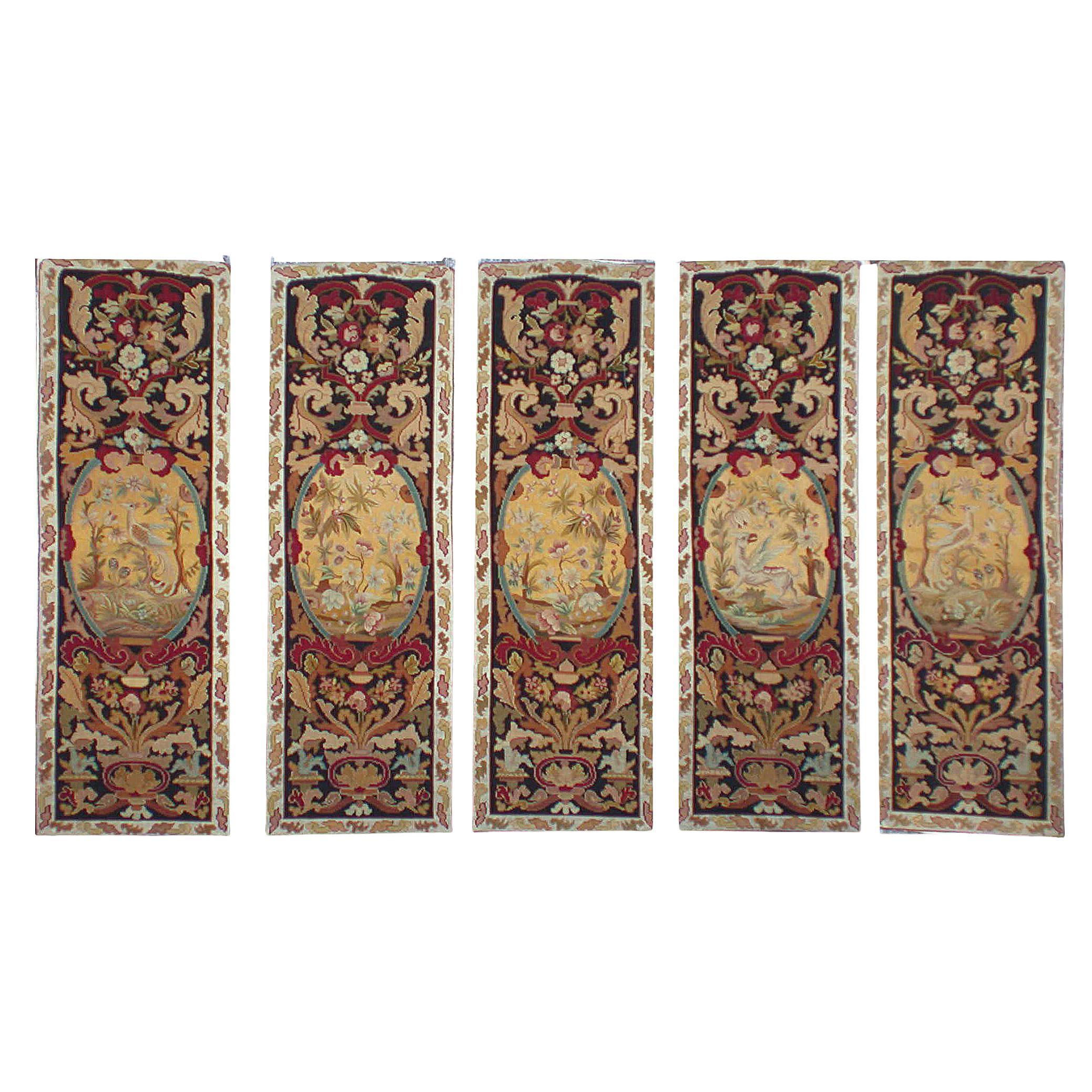 Set of Five Antique French Needlepoint Panels, circa 1880  1'3 X 3'10 For Sale