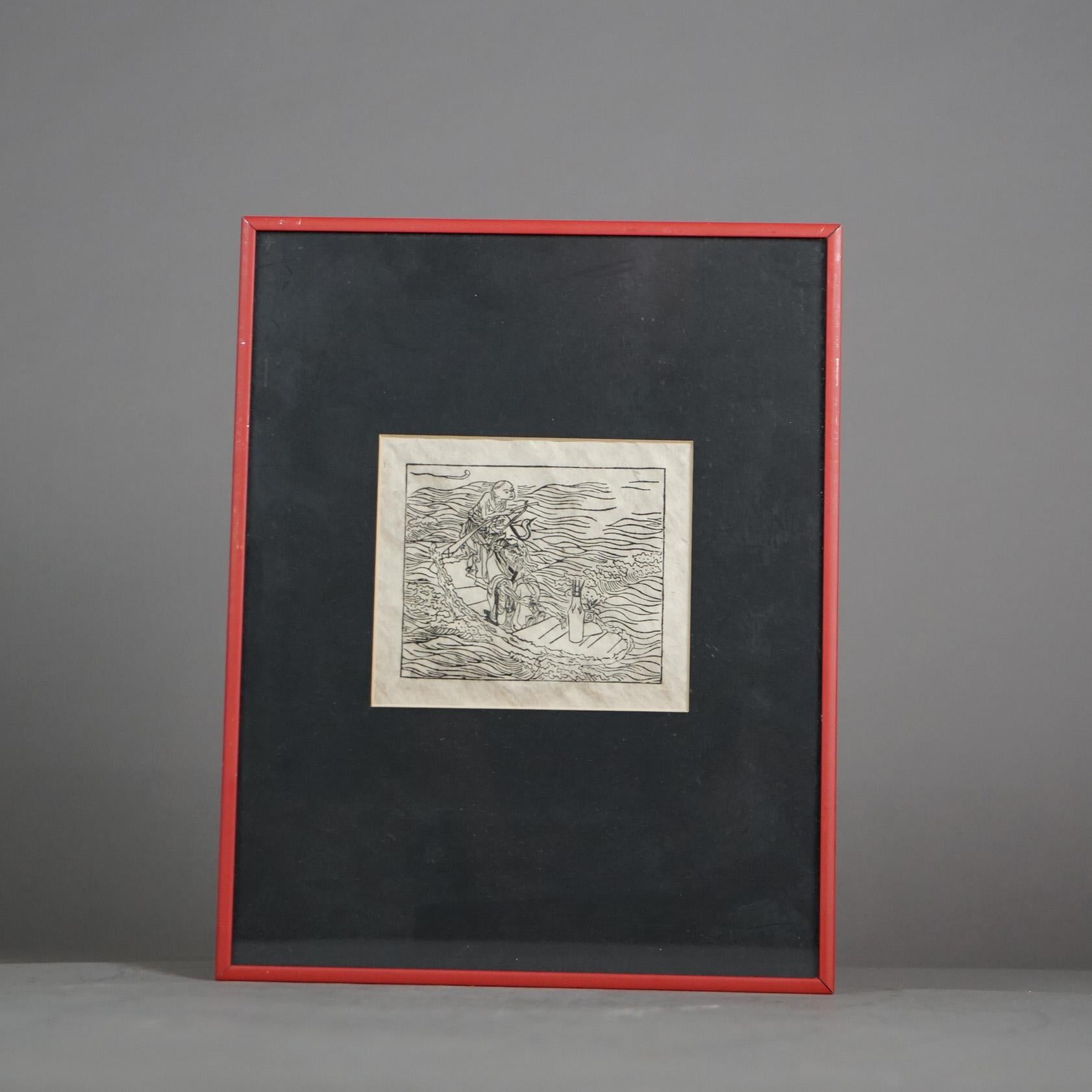 Set of Five Antique Japanese Woodblock Prints C1920 5