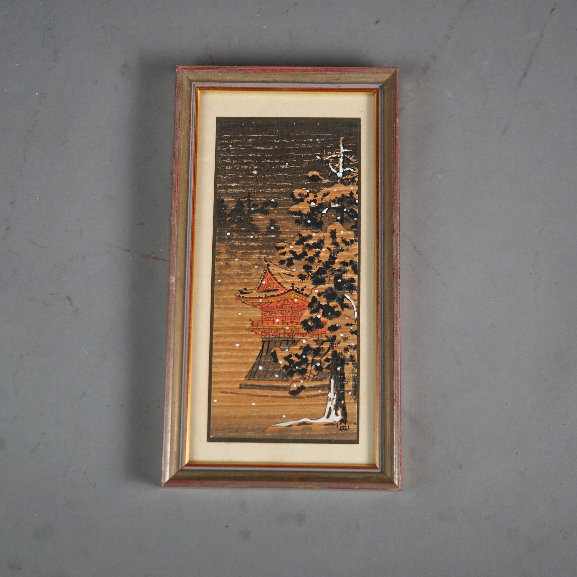 Ensemble de cinq gravures japonaises anciennes sur bois, encadrées, C1920 Bon état - En vente à Big Flats, NY