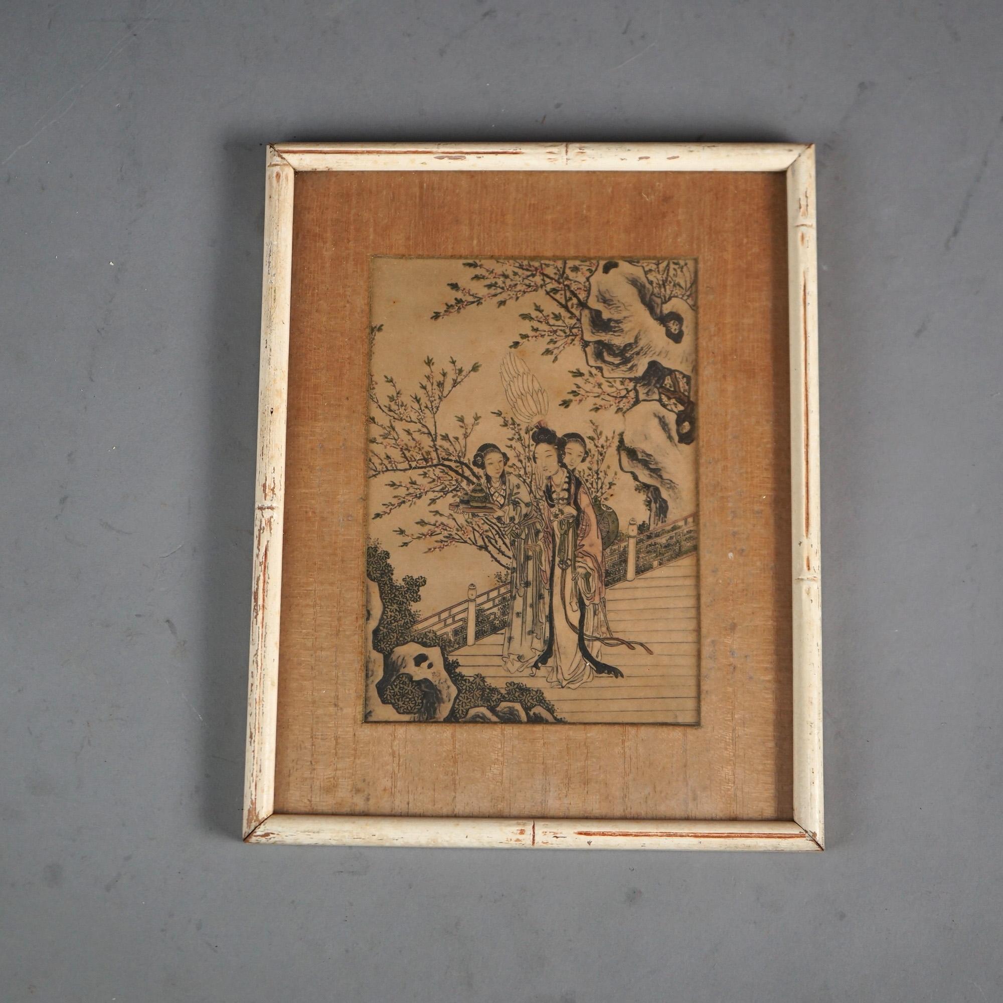 Papier Ensemble de cinq gravures japonaises anciennes sur bois, encadrées, C1920 en vente