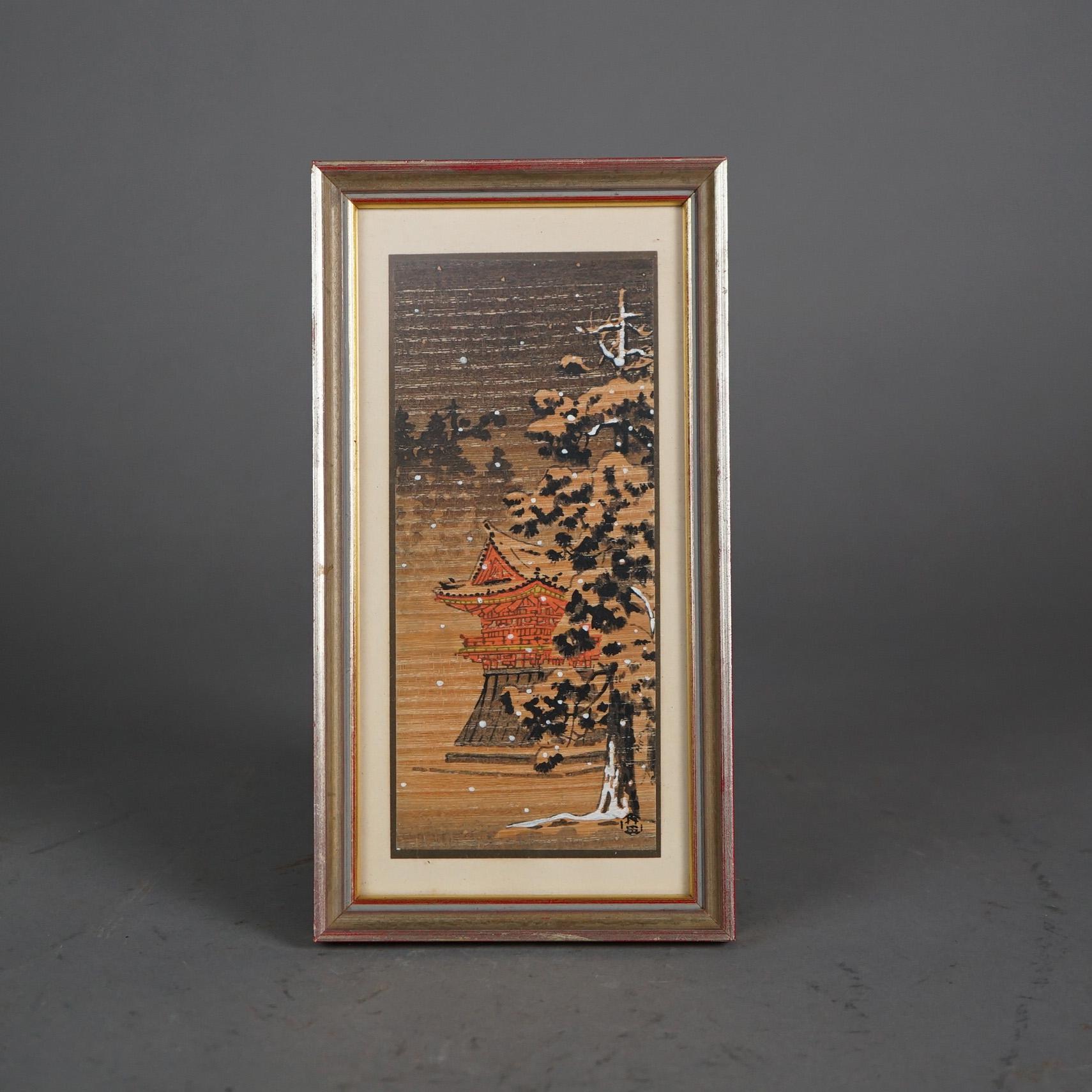 Ensemble de cinq gravures japonaises anciennes sur bois, encadrées, C1920 en vente 3