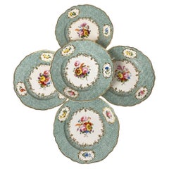Set of Five Antique Porcelain Dinner Dishes Hand-Painted, England, Ca. 1830