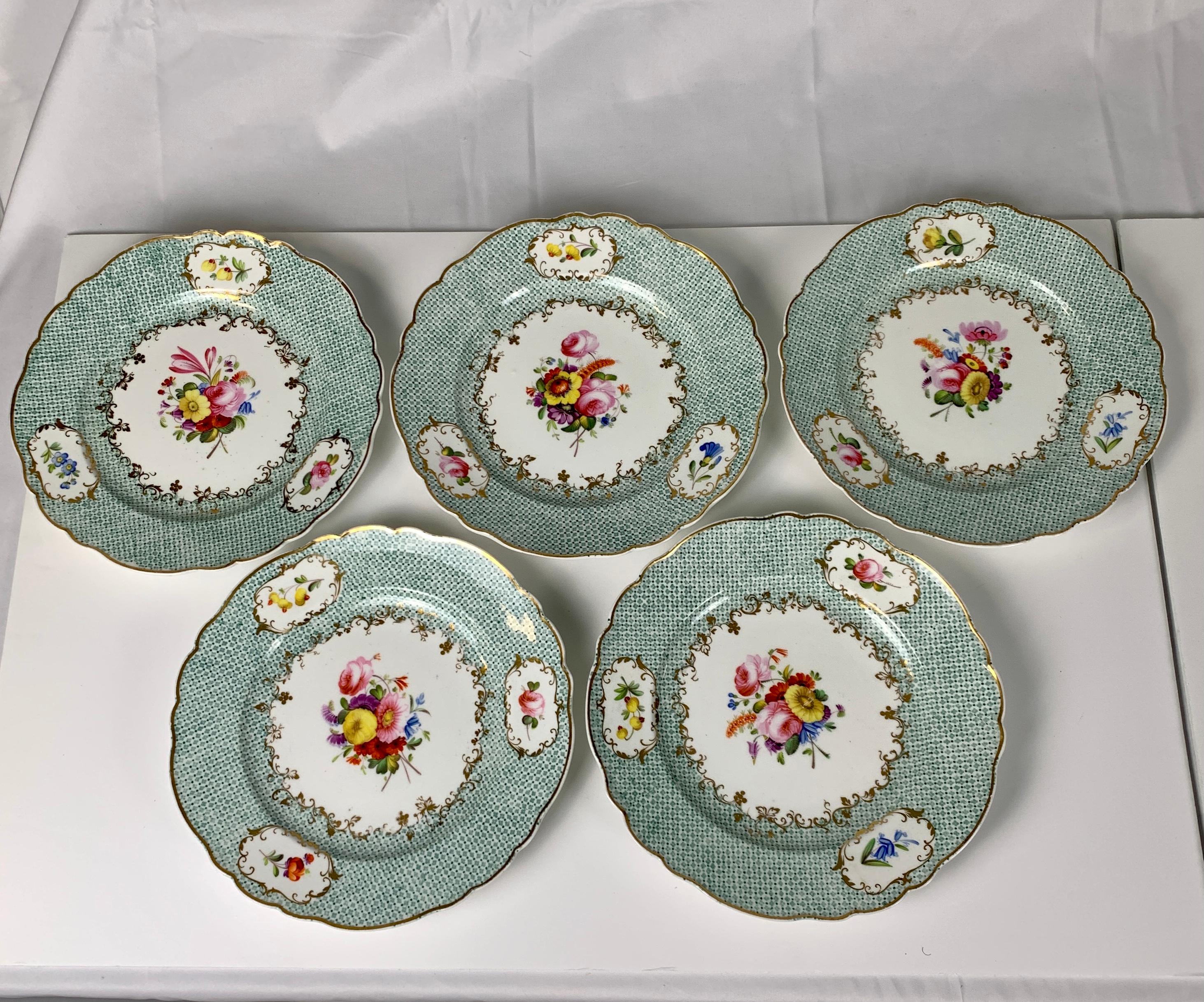 Set von fünf antiken Porzellanschalen, handbemalt, England, um 1830 (Frühviktorianisch) im Angebot