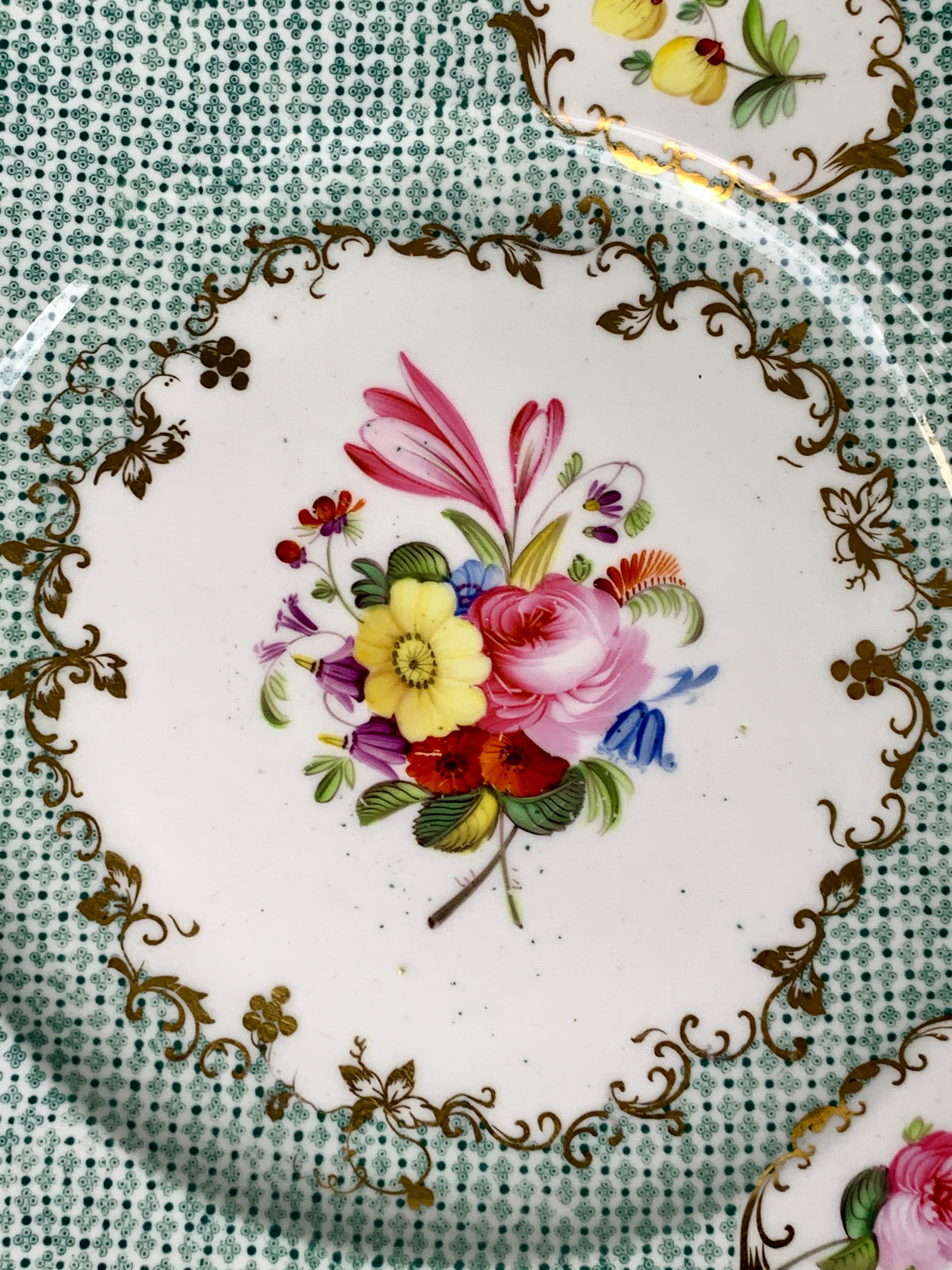 Set of Five Antique Porcelain Dishes Hand-Painted, England, Circa 1830 For Sale 1