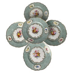 Set of Five Antique Porcelain Dishes Hand-Painted, England, Circa 1830