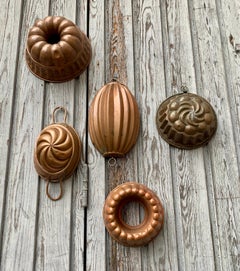 Set of Five Antique Swedish Copper Cake Mold Forms