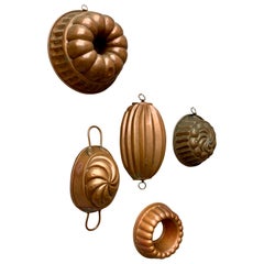 Set of Five Antique Swedish Copper Cake Mold Forms