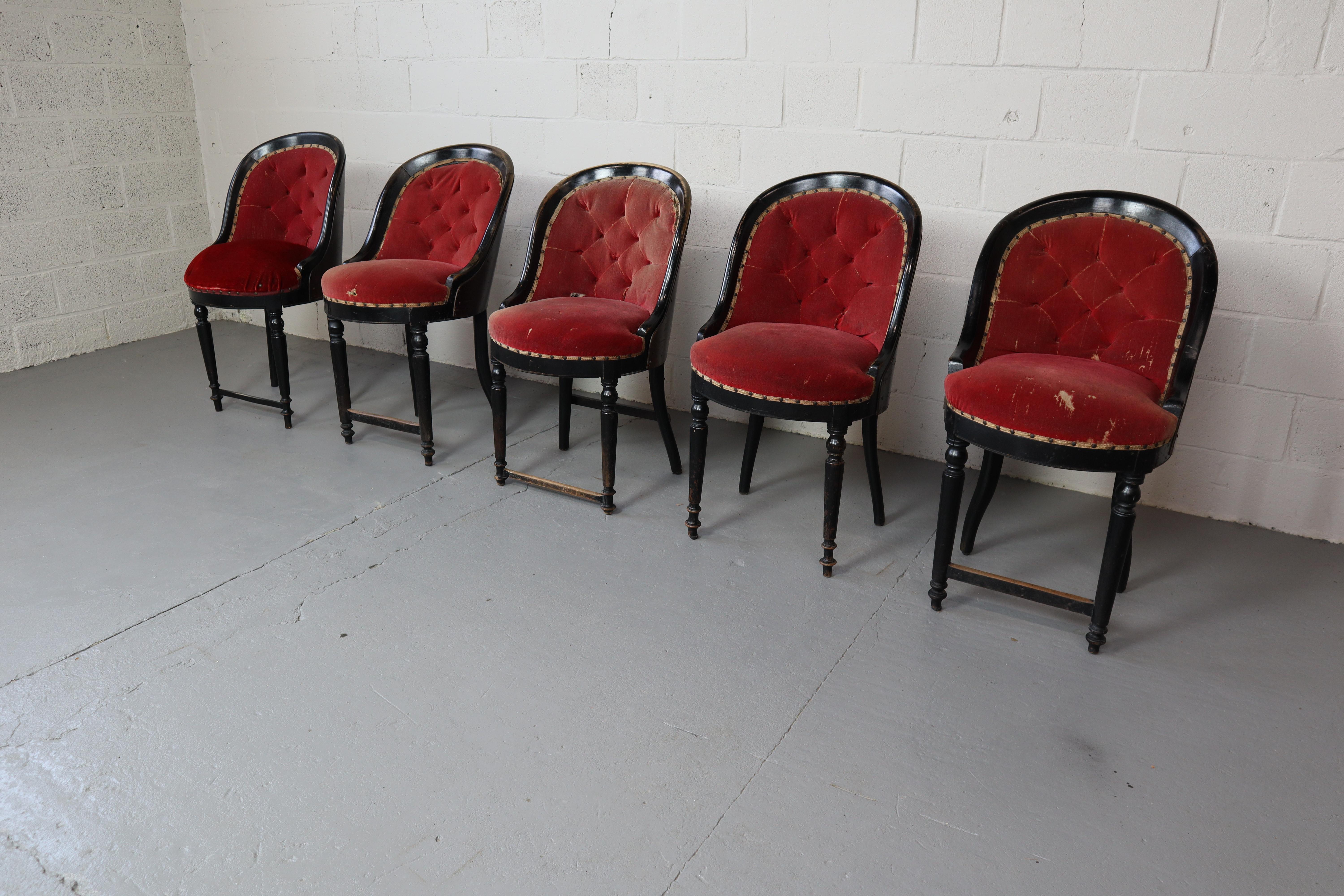 Louis XVI Set of Five Antique Theater Chairs For Sale