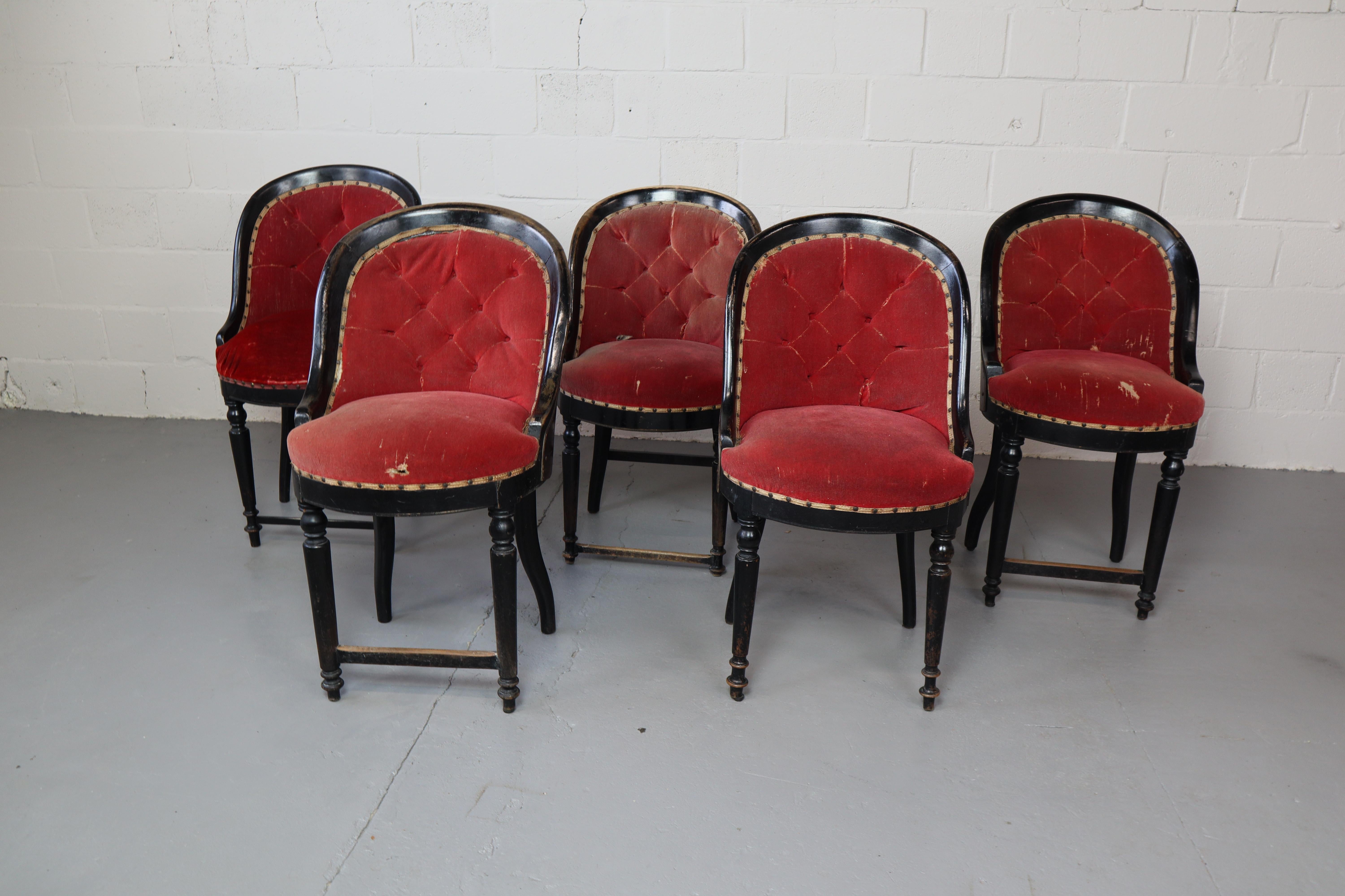 Velvet Set of Five Antique Theater Chairs For Sale