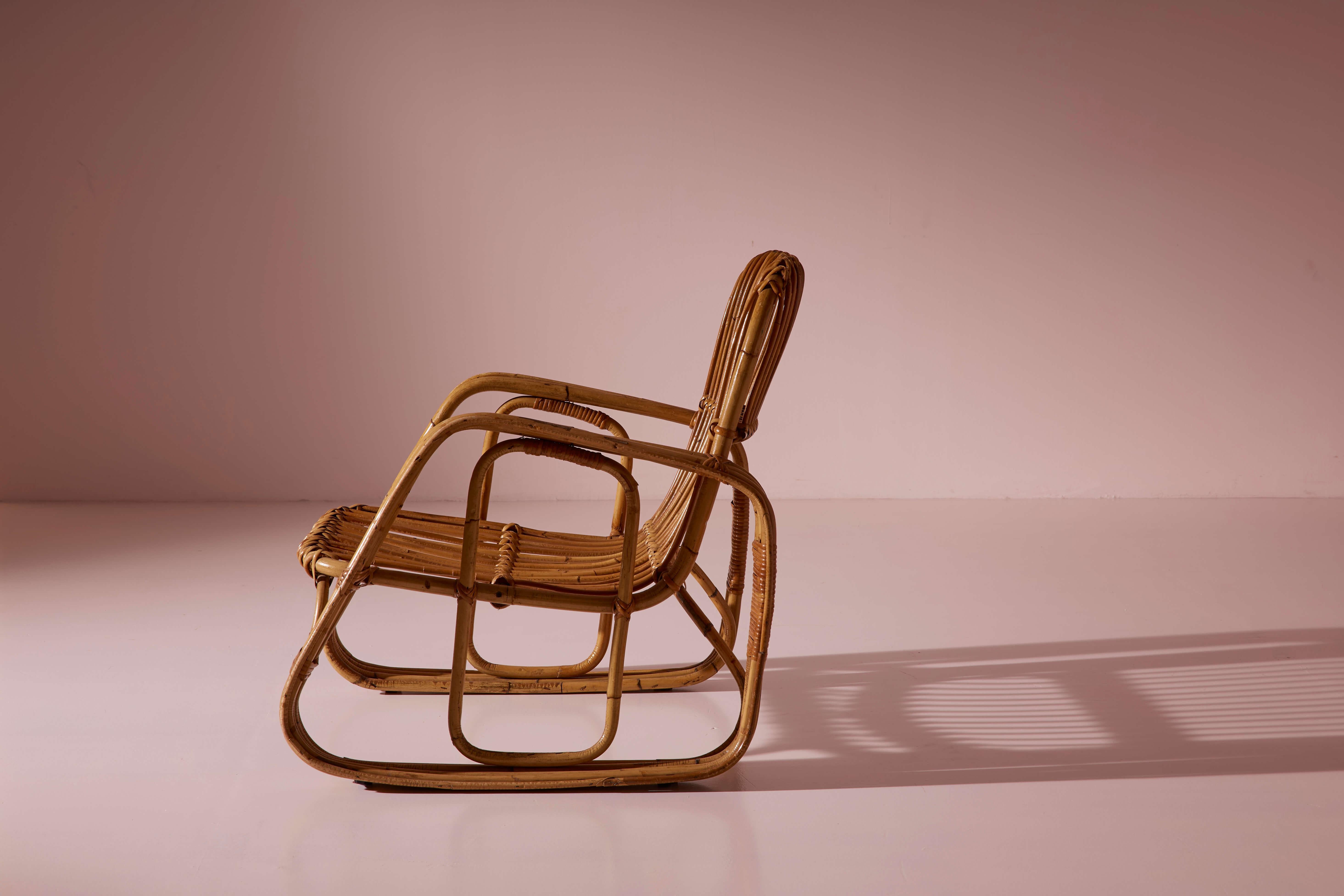 Ensemble de cinq fauteuils en osier cintré et bambou de Dal Vera, Italie, années 1960 en vente 3
