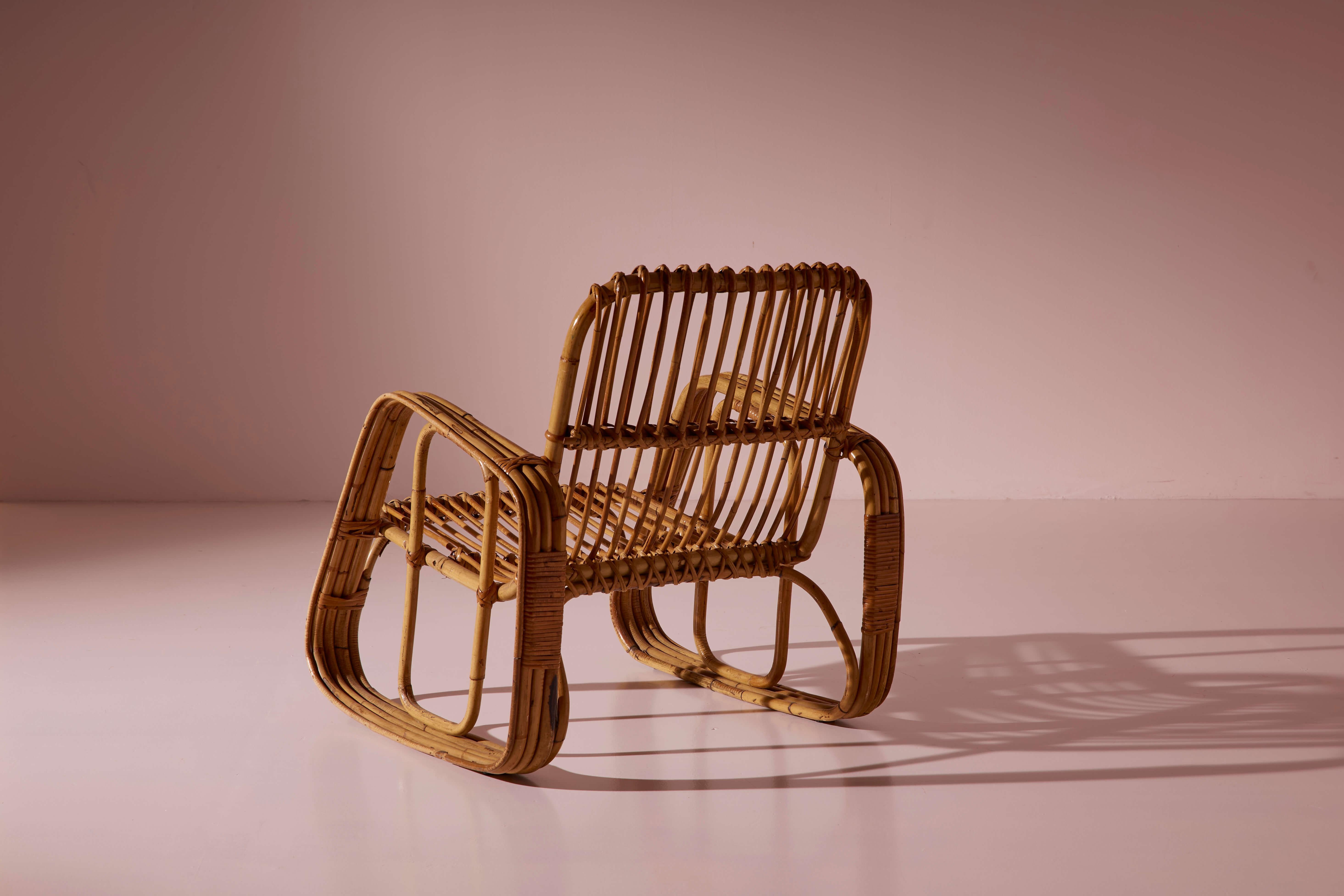 Ensemble de cinq fauteuils en osier cintré et bambou de Dal Vera, Italie, années 1960 en vente 4