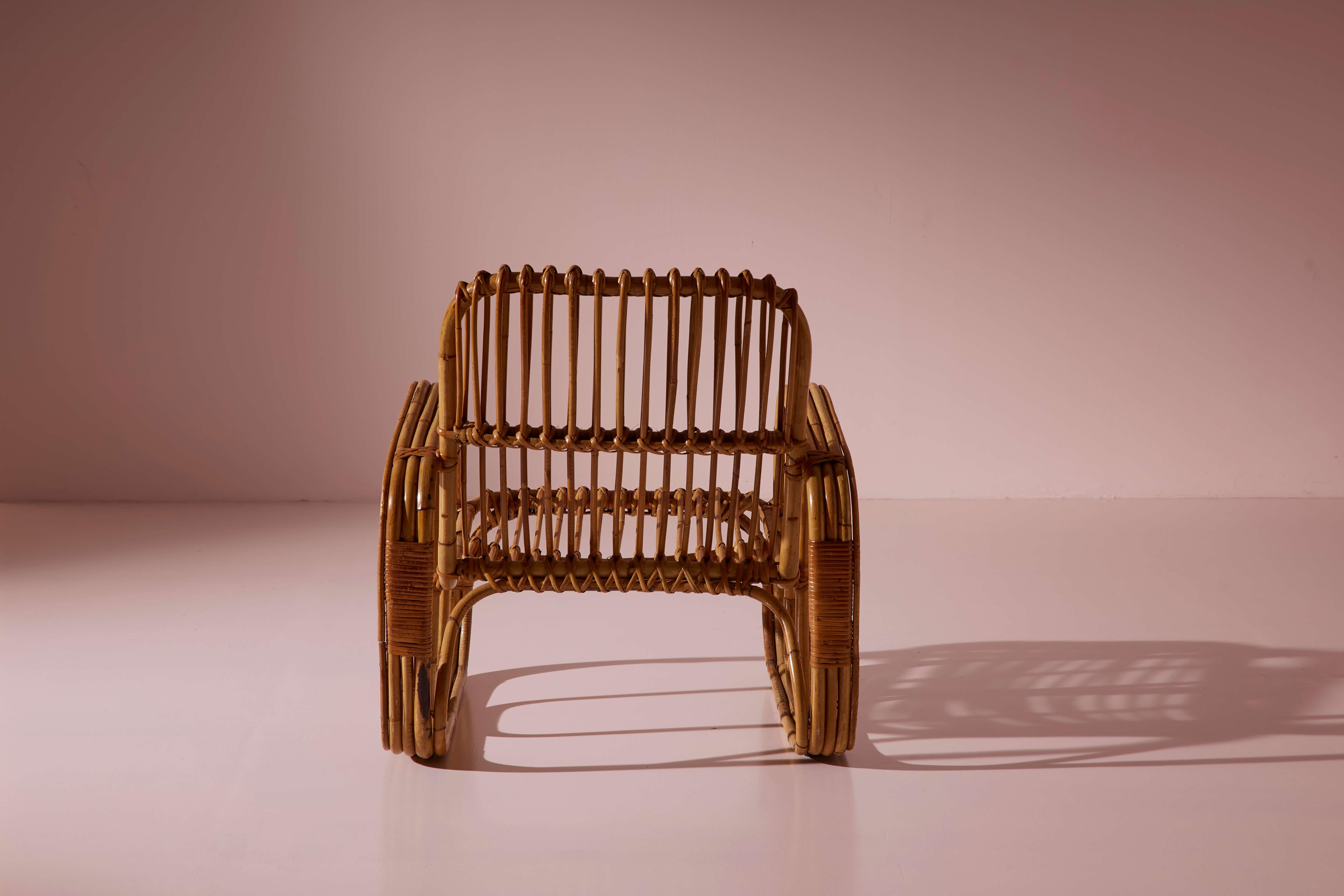 Ensemble de cinq fauteuils en osier cintré et bambou de Dal Vera, Italie, années 1960 en vente 5