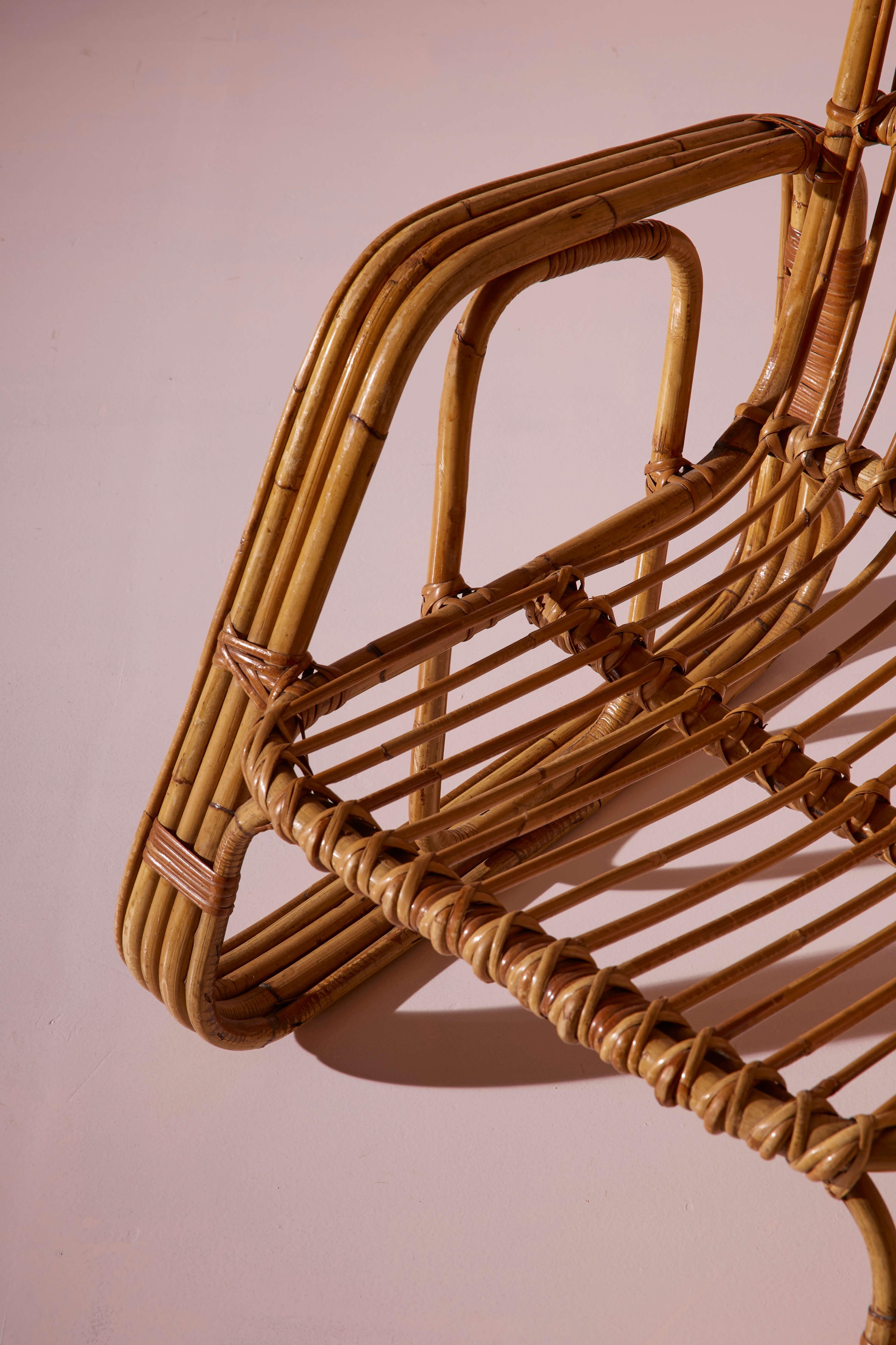 Ensemble de cinq fauteuils en osier cintré et bambou de Dal Vera, Italie, années 1960 en vente 7