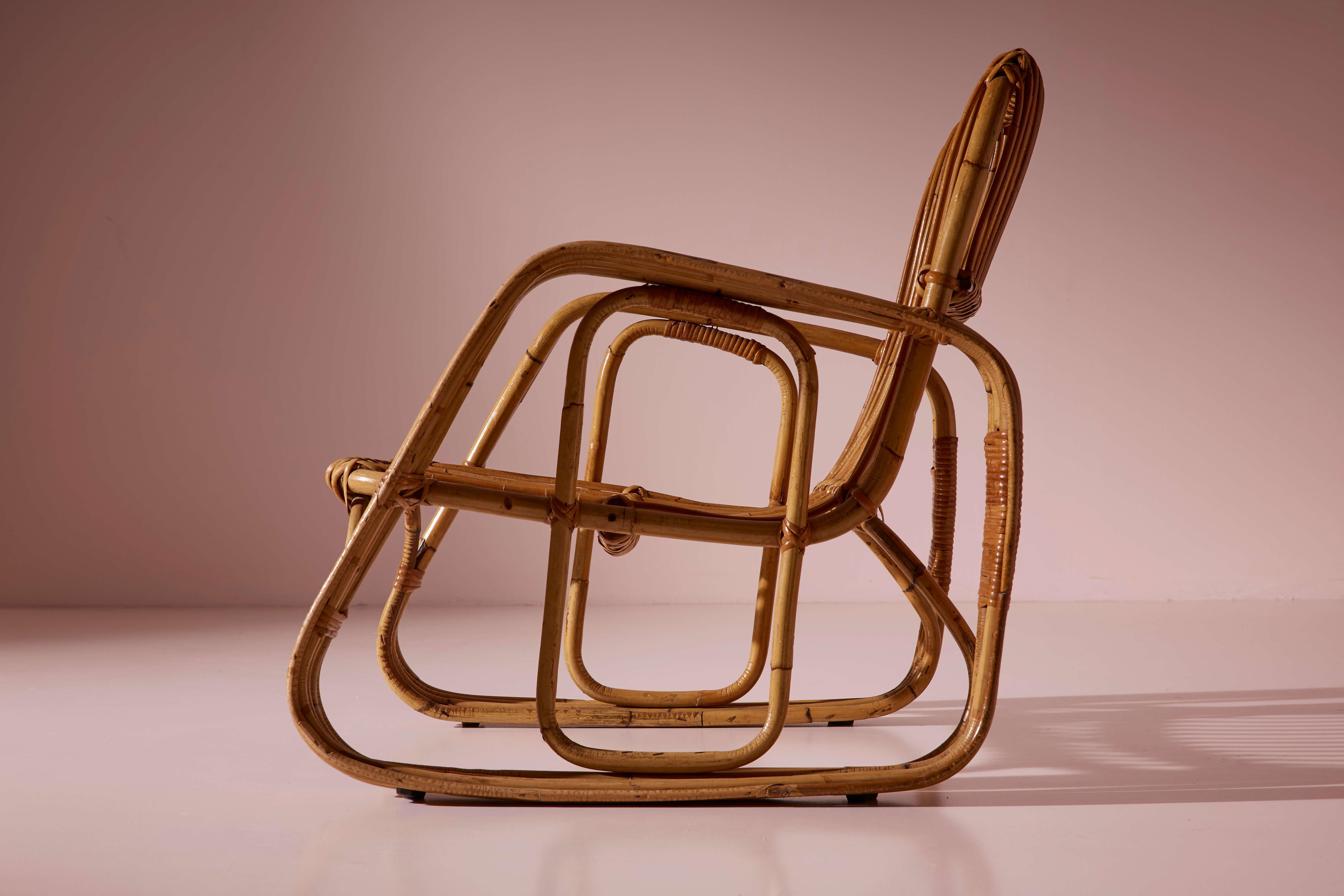 Ensemble de cinq fauteuils en osier cintré et bambou de Dal Vera, Italie, années 1960 en vente 10