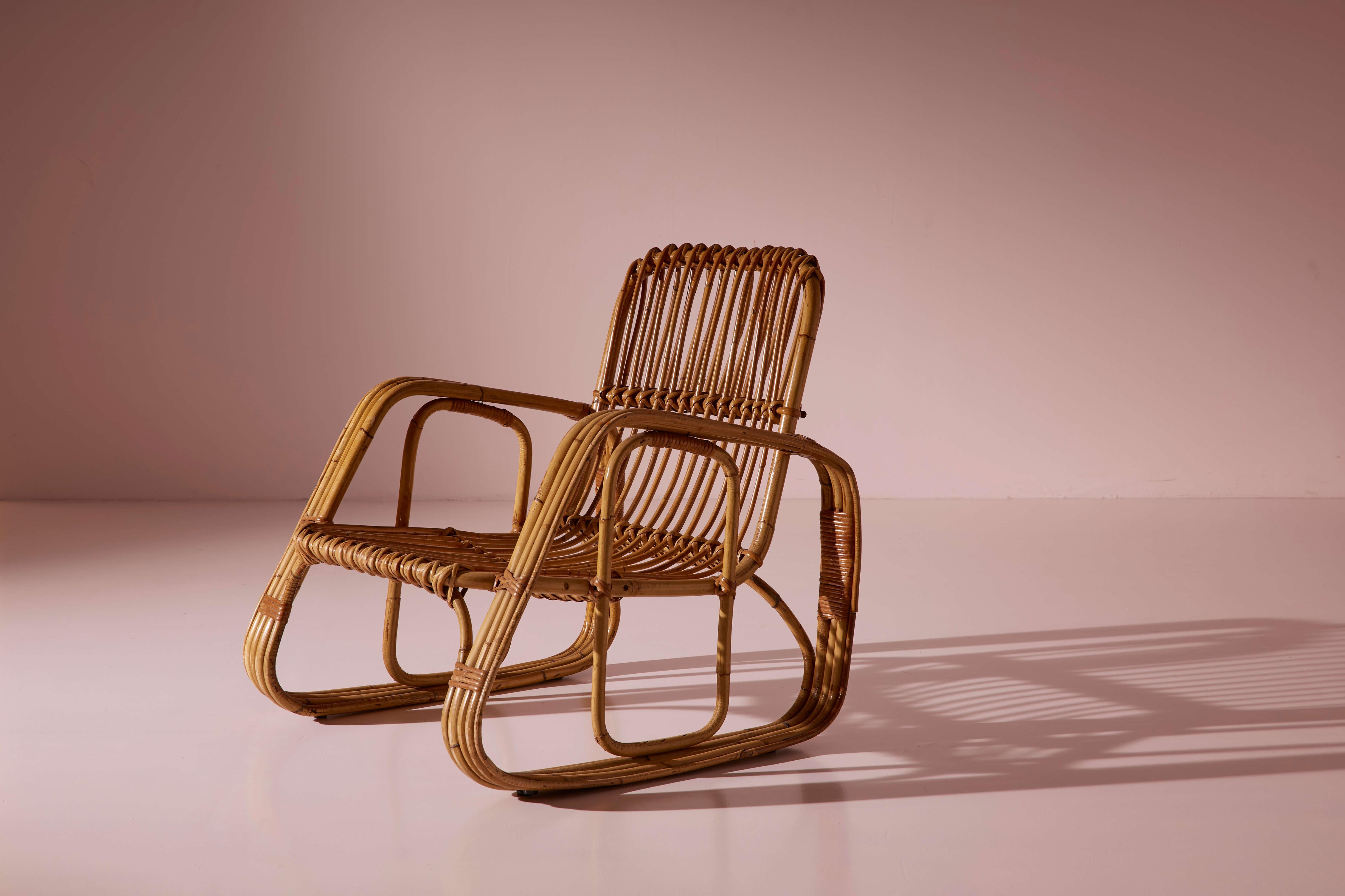 Ensemble de cinq fauteuils en osier cintré et bambou de Dal Vera, Italie, années 1960 en vente 2