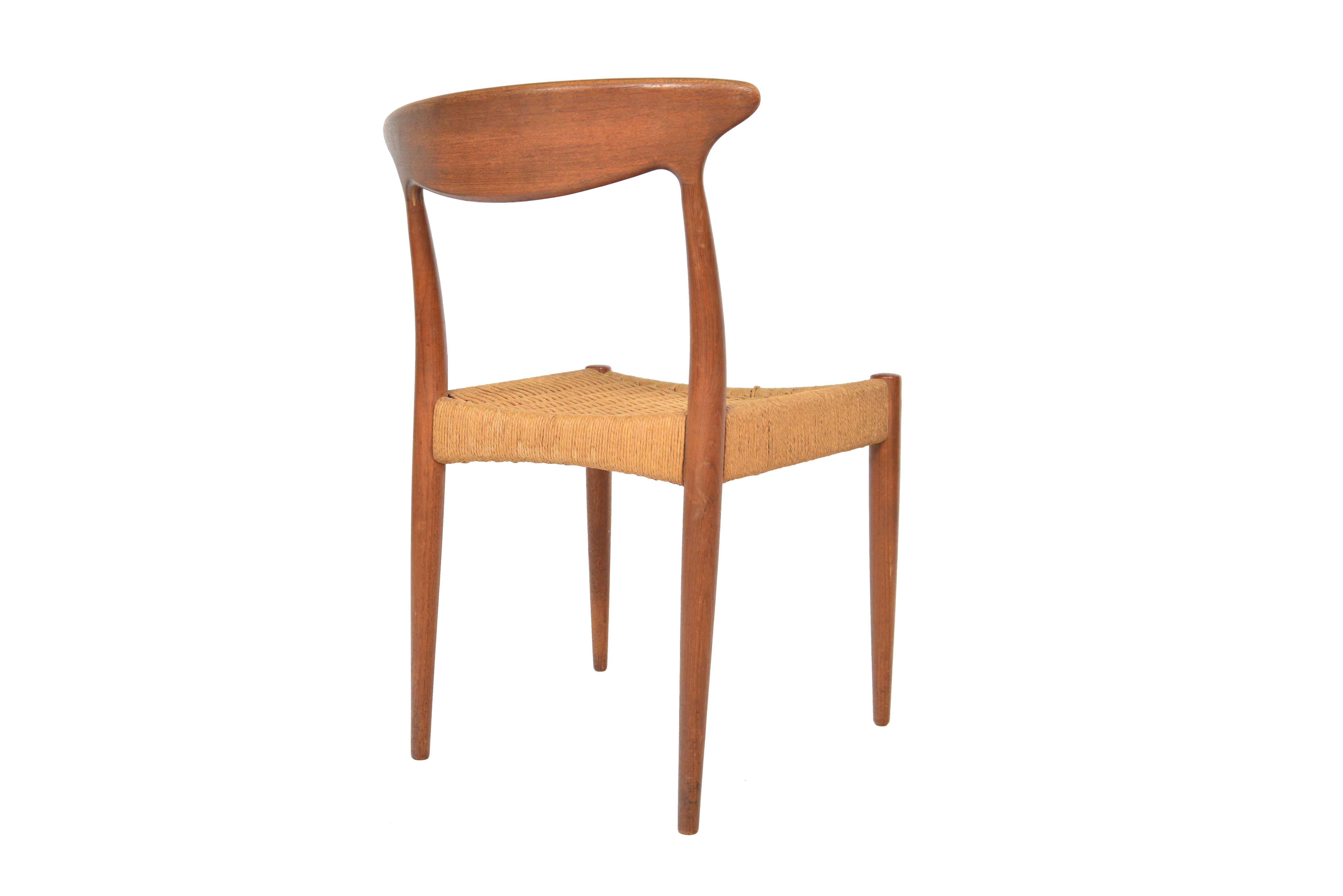 20th Century Set of Five Arne Hovmand Olsen MK 310 Dining Chairs in Teak & Paper Cord
