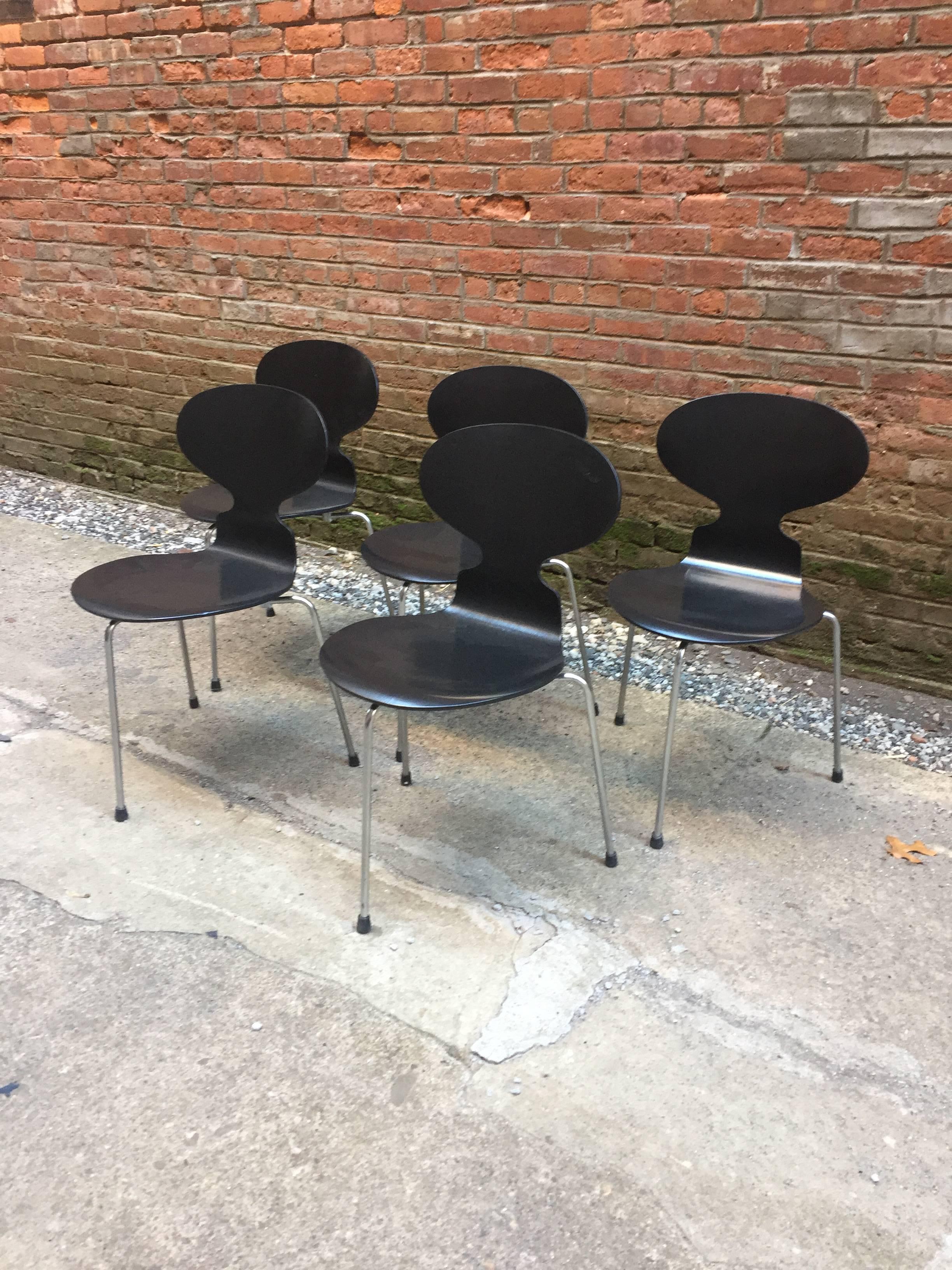 Danish Set of Five Arne Jacobsen for Fritz Hansen 3100 Ant Chairs