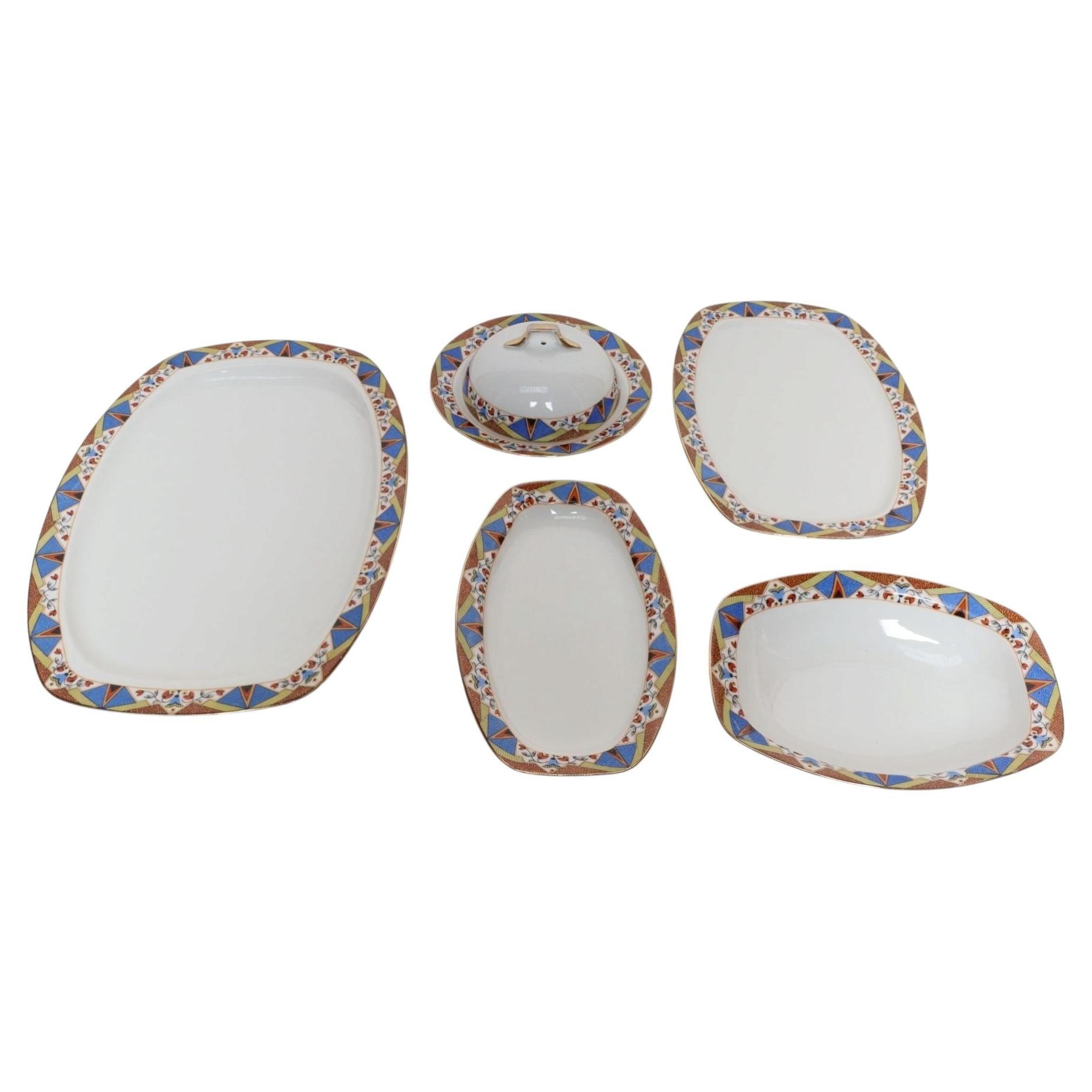 Set of Five Art Deco Bohemian Czechoslavakia Porcelain Serving Pieces by Mepoco