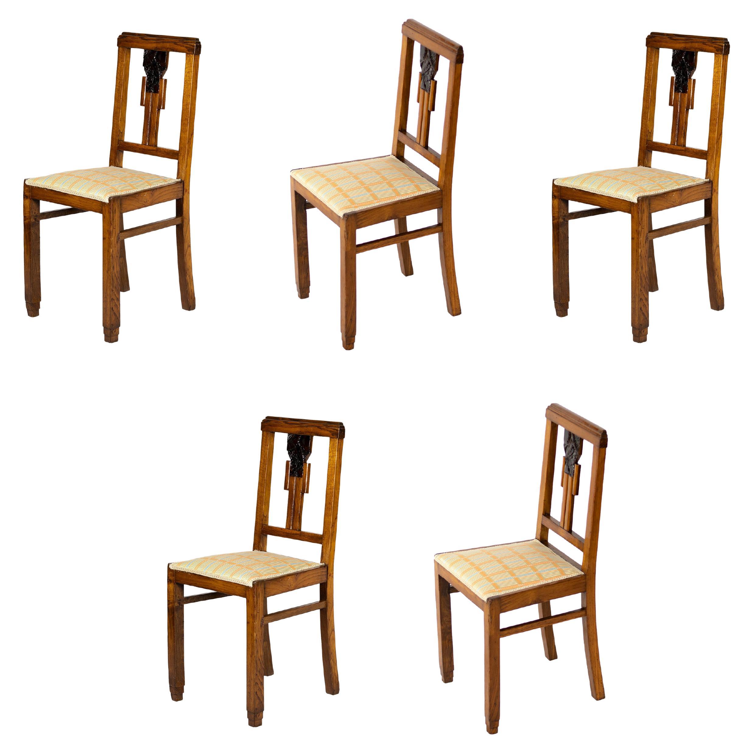 Set Of Five Art Deco Chairs, 1939-1949, Portuguese, 20th Century For Sale