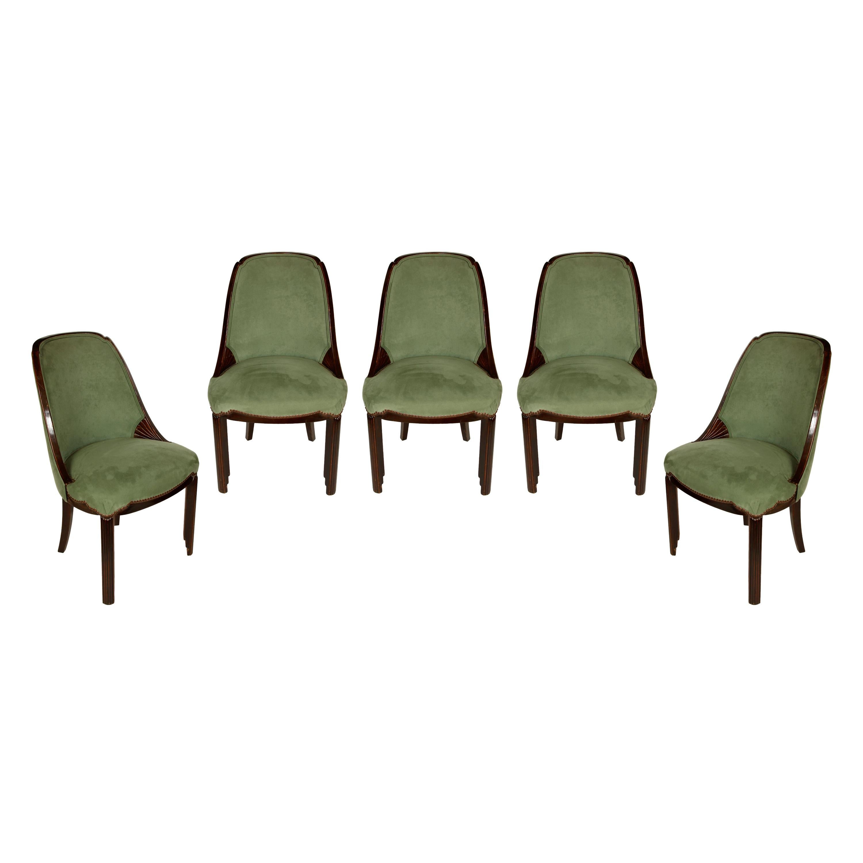 Set of Five Art Deco Mahogany Side Chairs