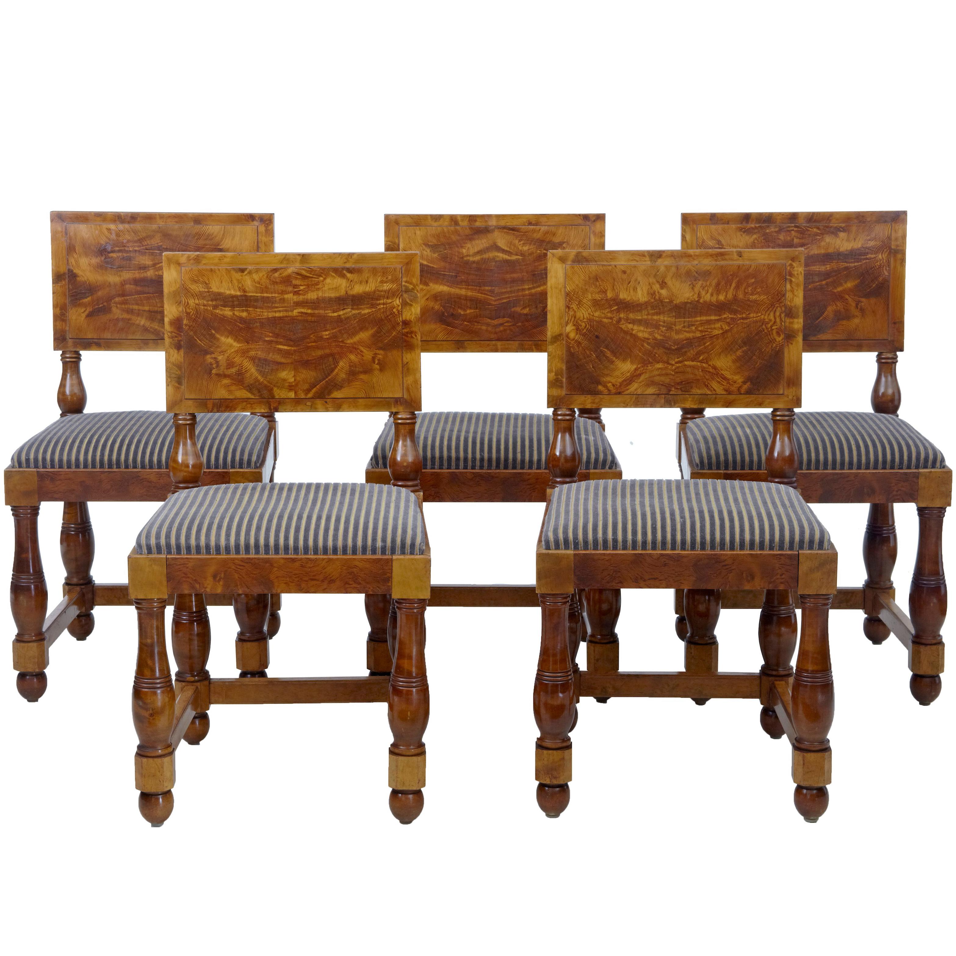 Set of Five Art Deco Period Pine Dining Chairs