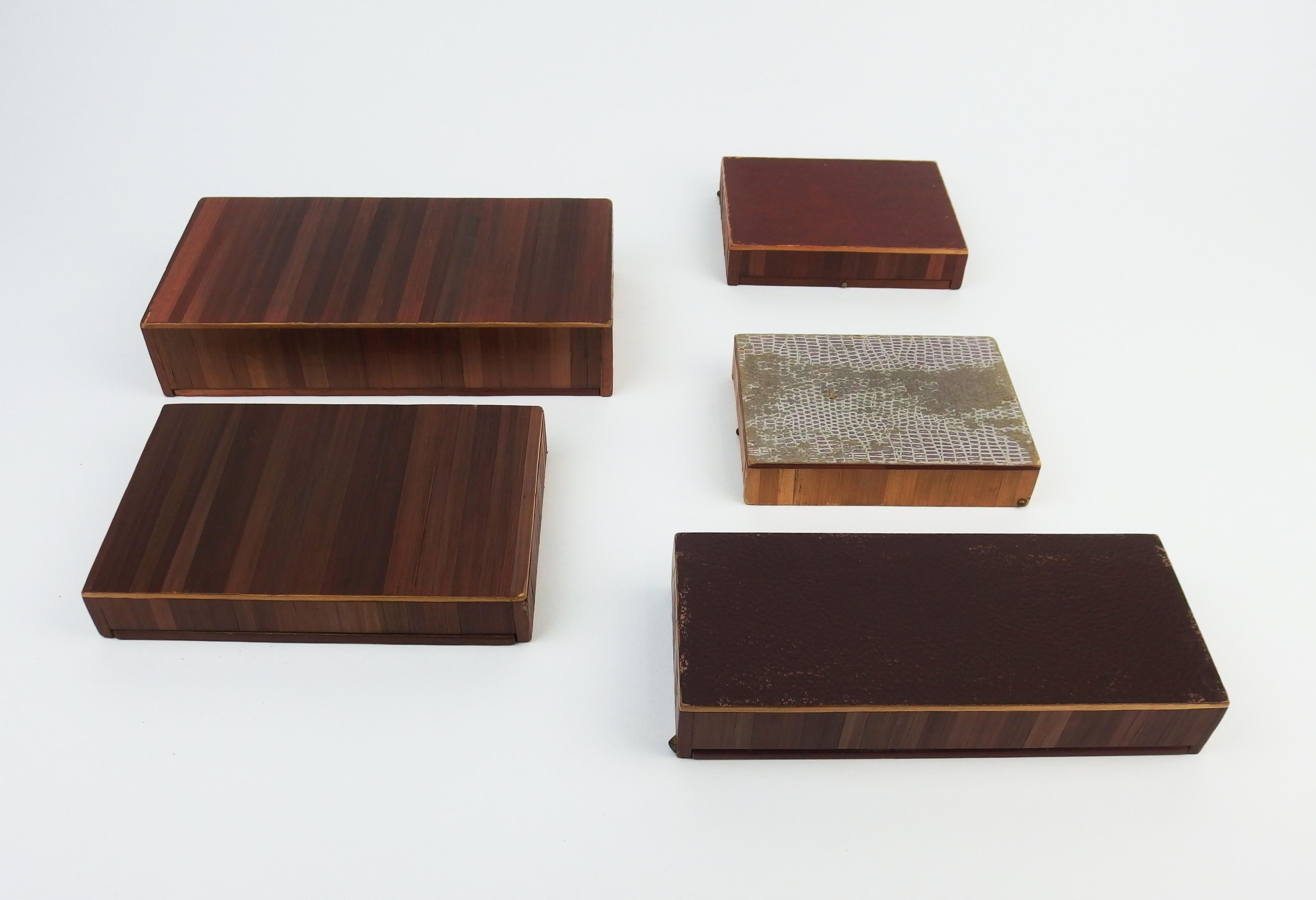 Set of Five Art Deco Straw Marquetry Boxes In Good Condition For Sale In Janvry, Essonne