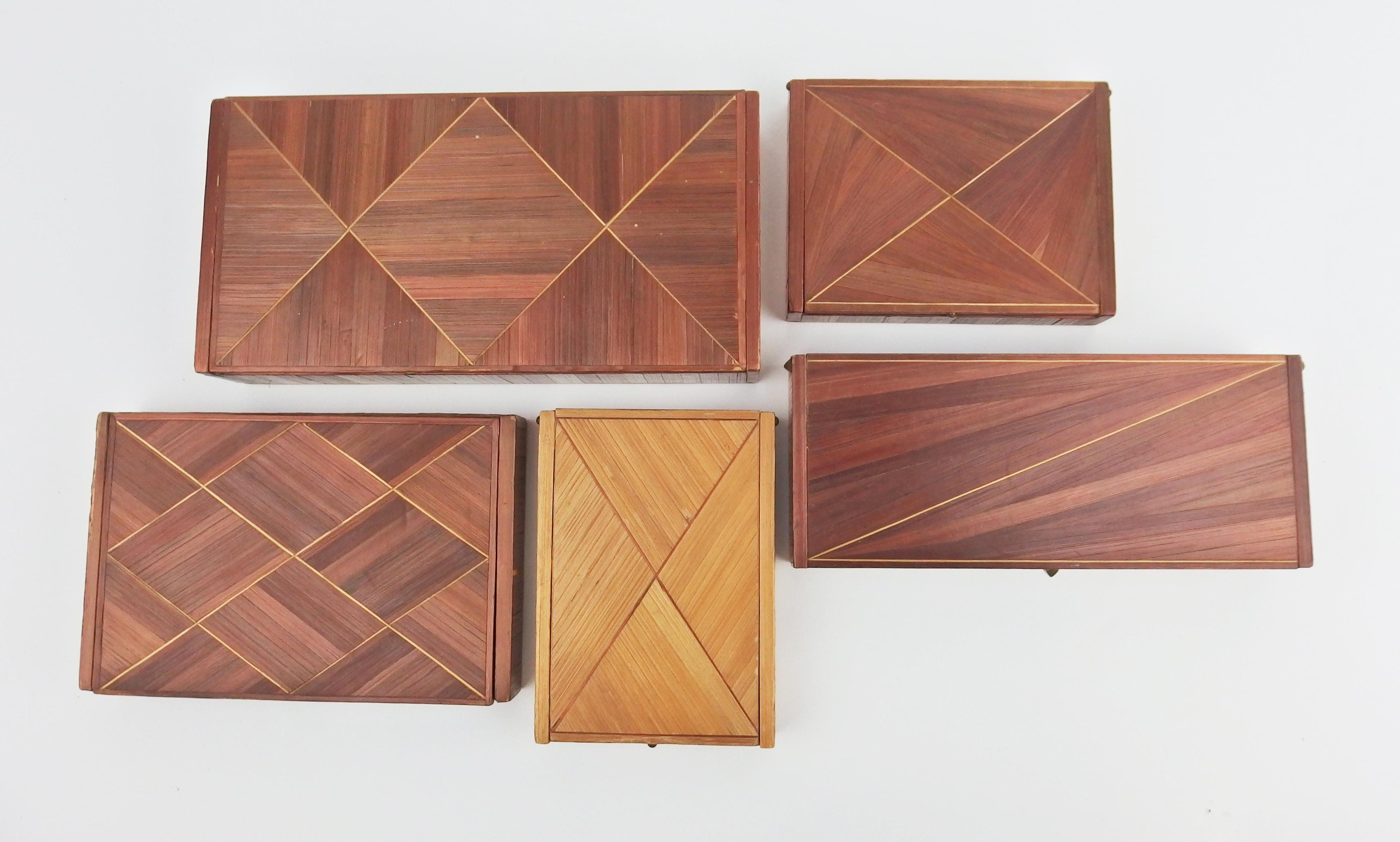 Set of Five Art Deco Straw Marquetry Boxes For Sale 1